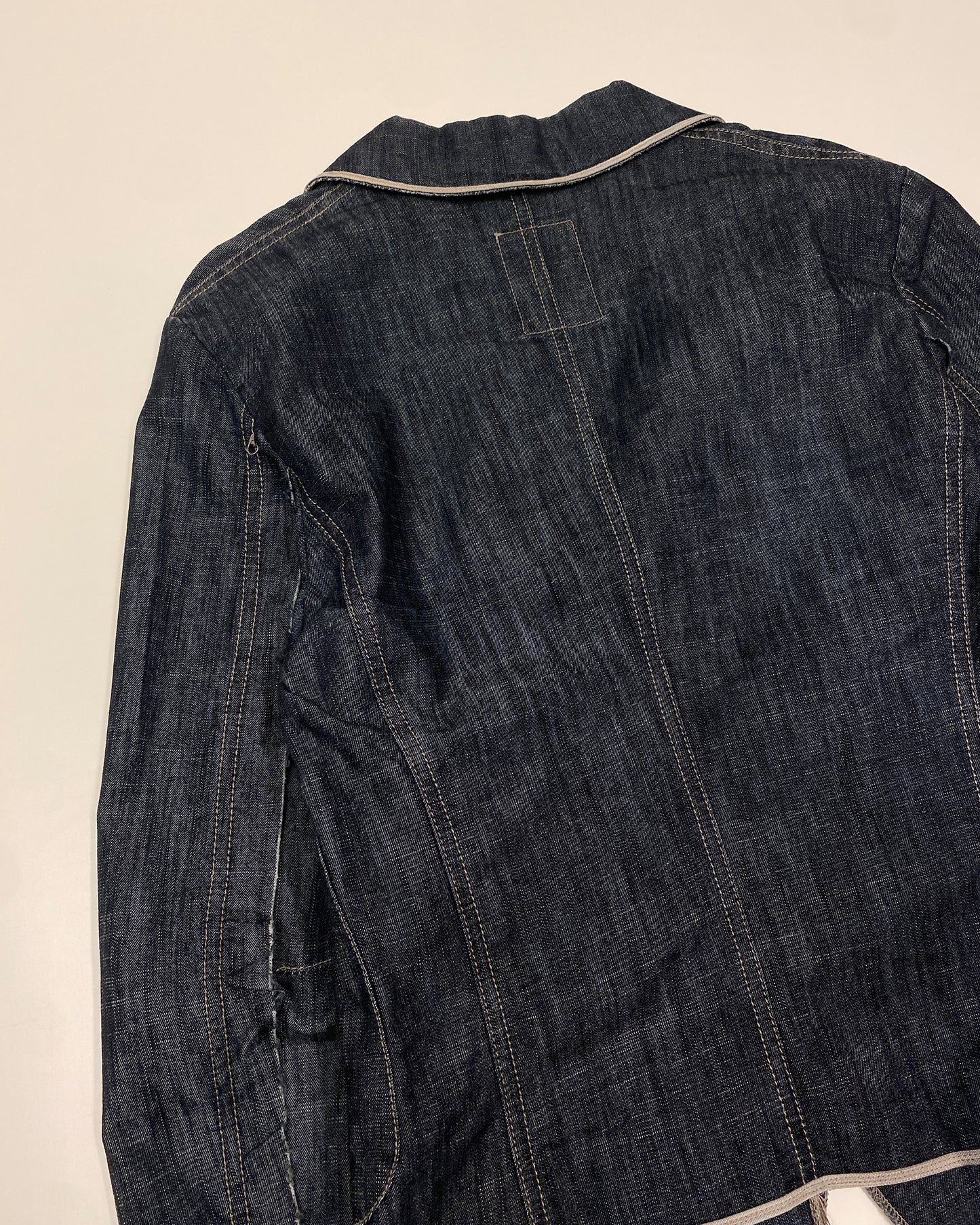 Marithé + François Girbaud 2000s Loose Threads Denim Blazer Jacket Dark Blue