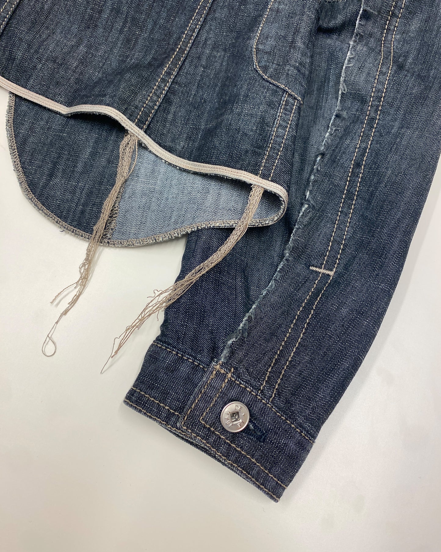 Marithé + François Girbaud 2000s Loose Threads Denim Blazer Jacket Dark Blue