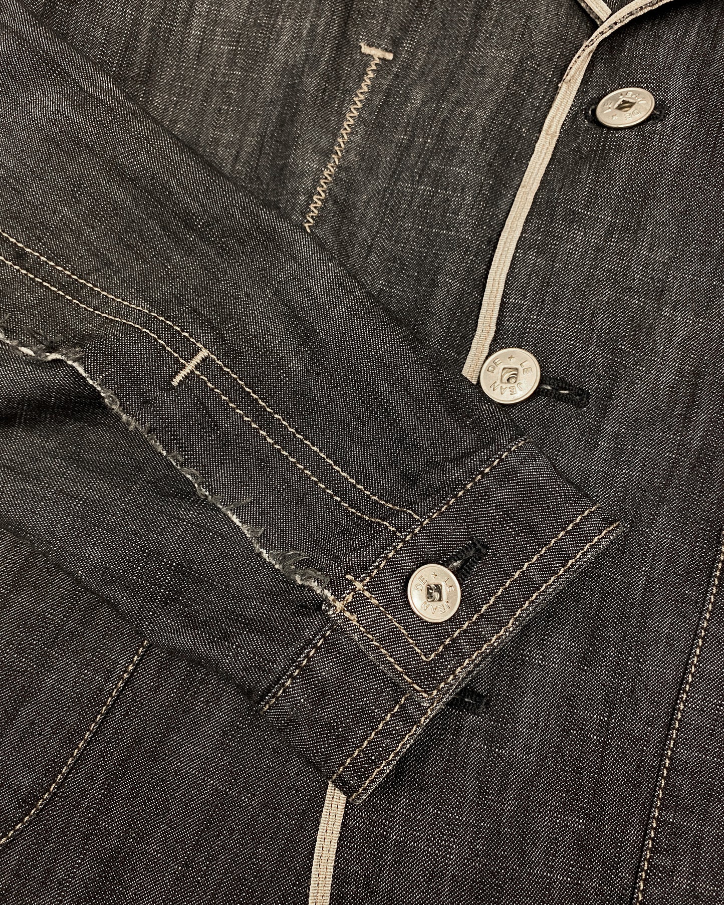Marithé + François Girbaud 2000s Loose Threads Denim Blazer Jacket Dark Blue