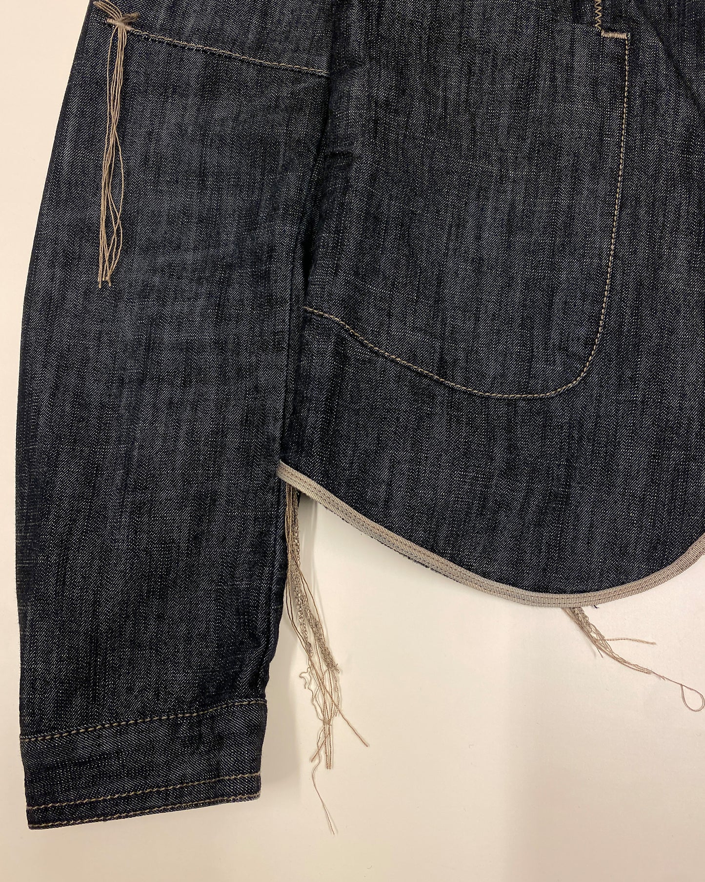 Marithé + François Girbaud 2000s Loose Threads Denim Blazer Jacket Dark Blue