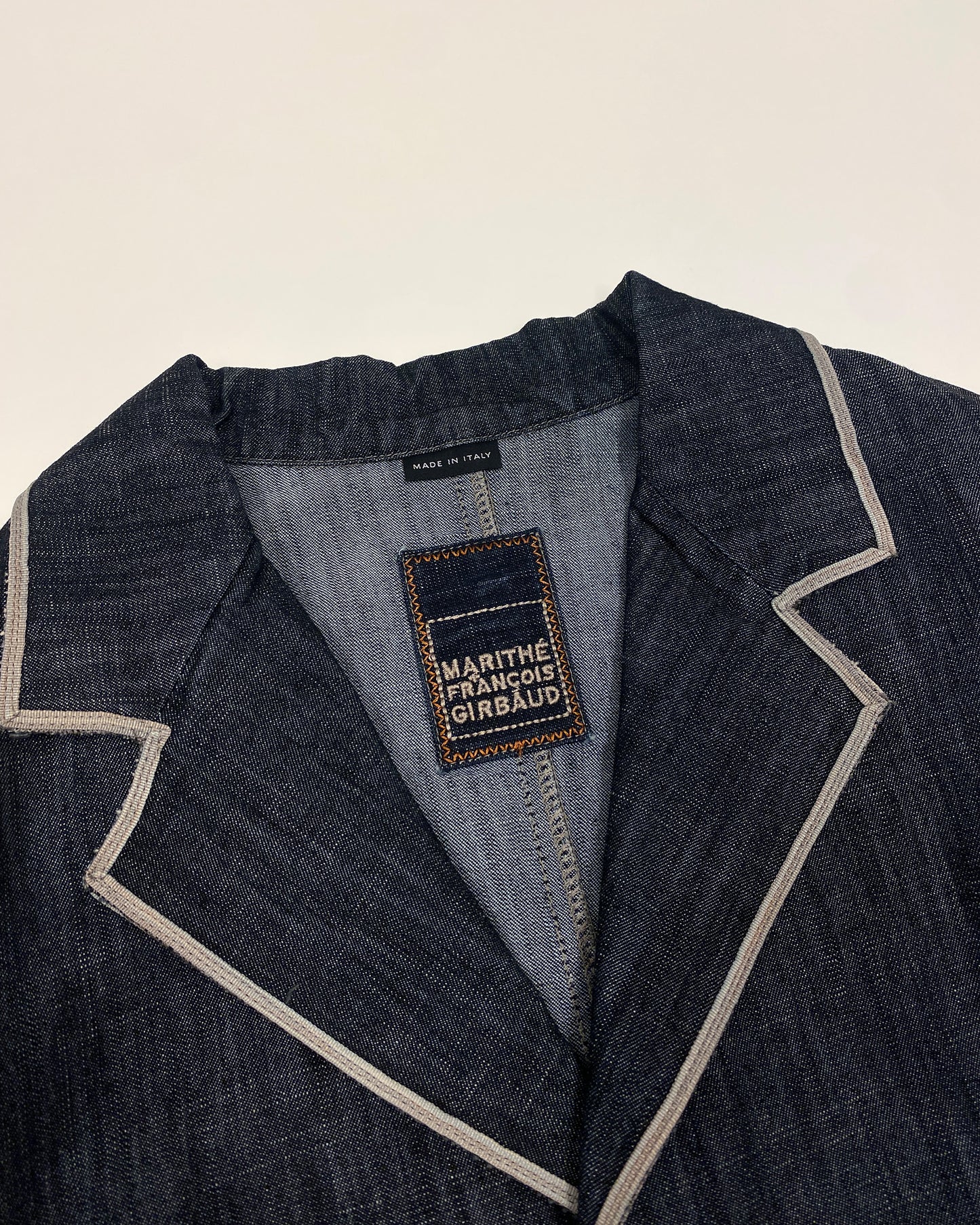 Marithé + François Girbaud 2000s Loose Threads Denim Blazer Jacket Dark Blue