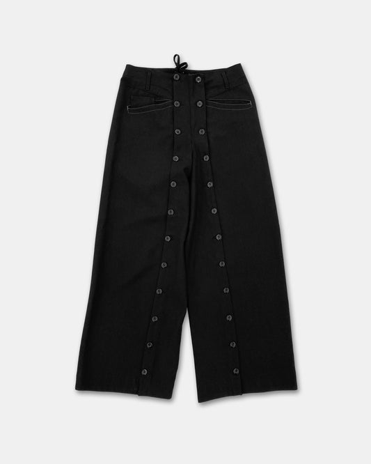 Marithé + François Girbaud 1980s Front Button Wide Leg Wool Pants Black
