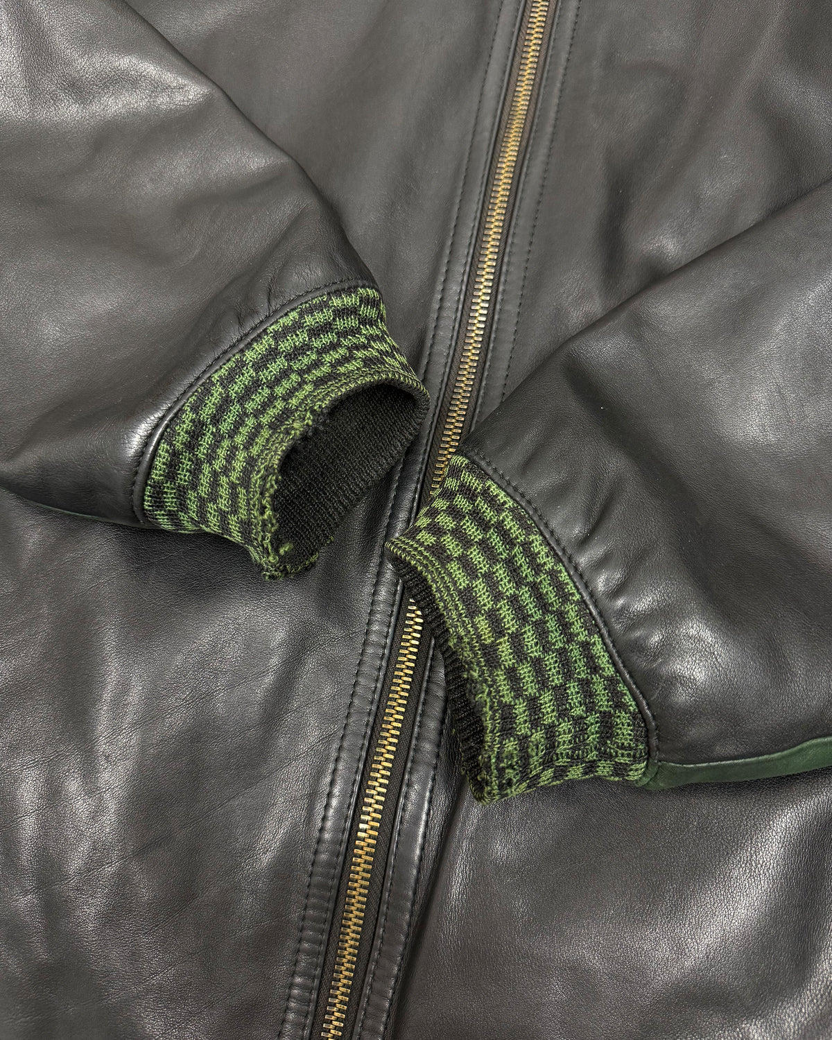 Marithé + François Girbaud x Compagnie des Montagnes et des Forets 1980s Millesimes Pre-Columbian Figure Leather Bomber Jacket Black Red Green