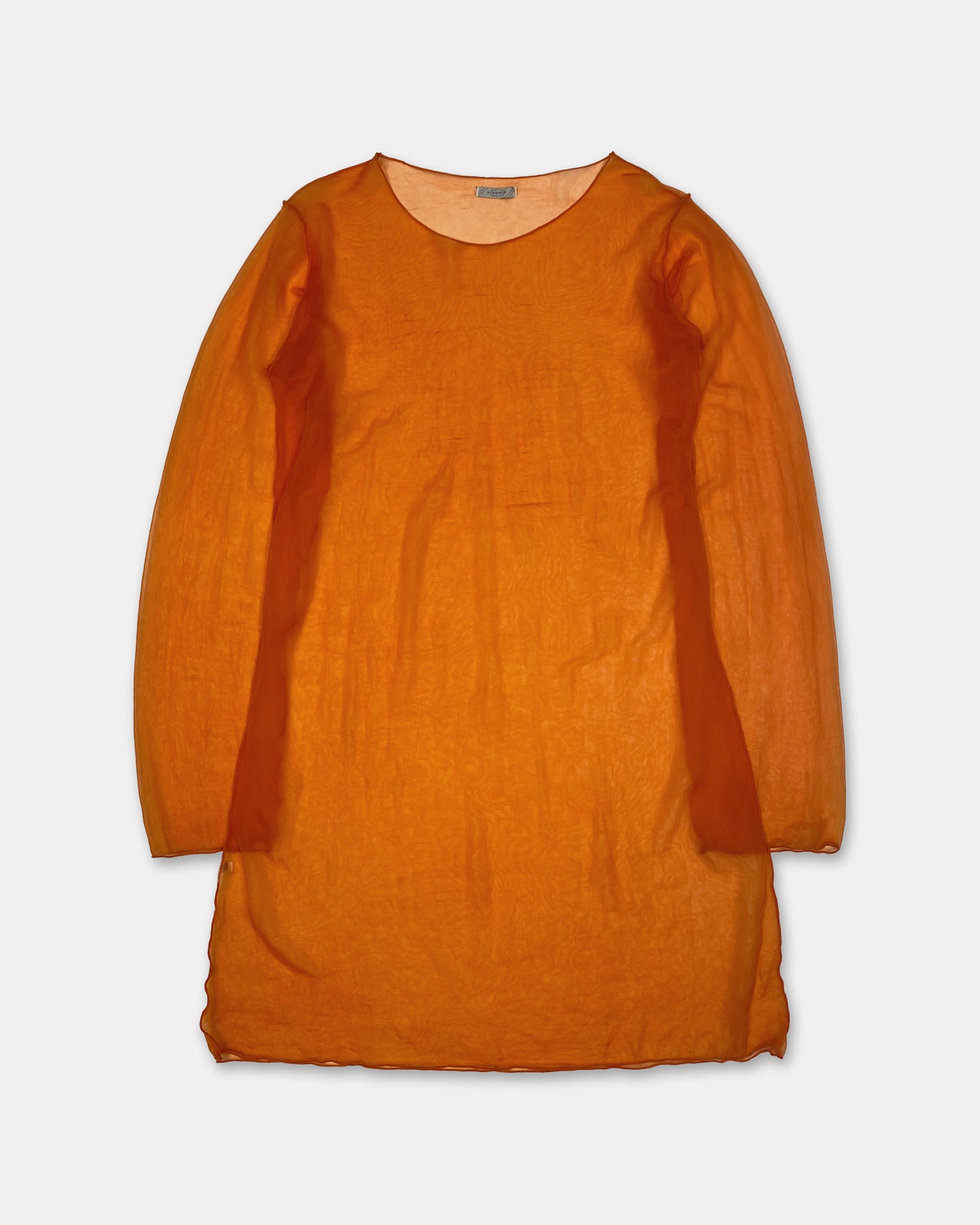 Marithé + François Girbaud 1990s See Through Inside Out Seam Mesh Longsleeve Dress Orange