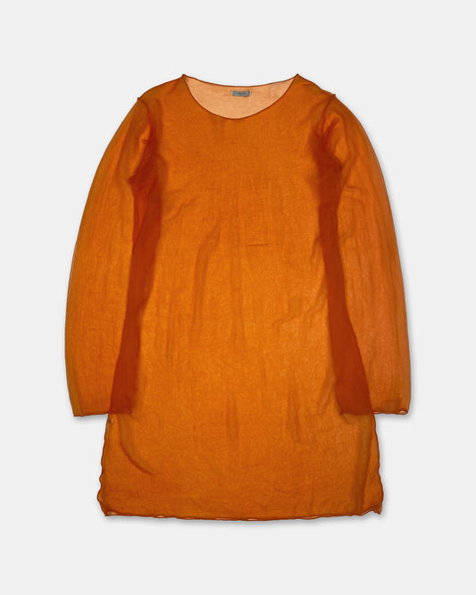 Marithé + François Girbaud 1990s See Through Inside Out Seam Mesh Longsleeve Dress Orange