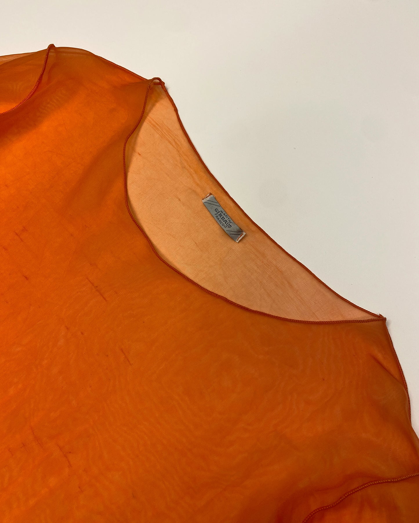 Marithé + François Girbaud 1990s See Through Inside Out Seam Mesh Longsleeve Dress Orange