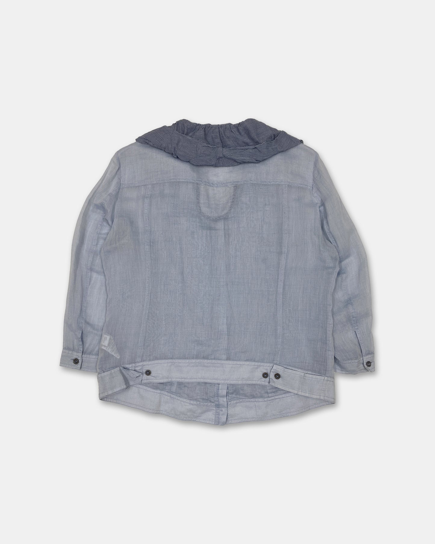 Marithé + François Girbaud 2010s Multi Pocket Ruffle Silk Top Blouse Light Blue