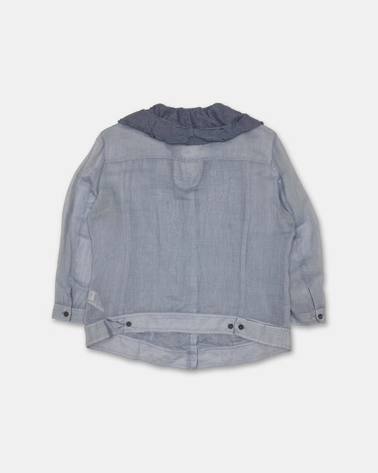 Marithé + François Girbaud 2010s Multi Pocket Ruffle Silk Top Blouse Light Blue