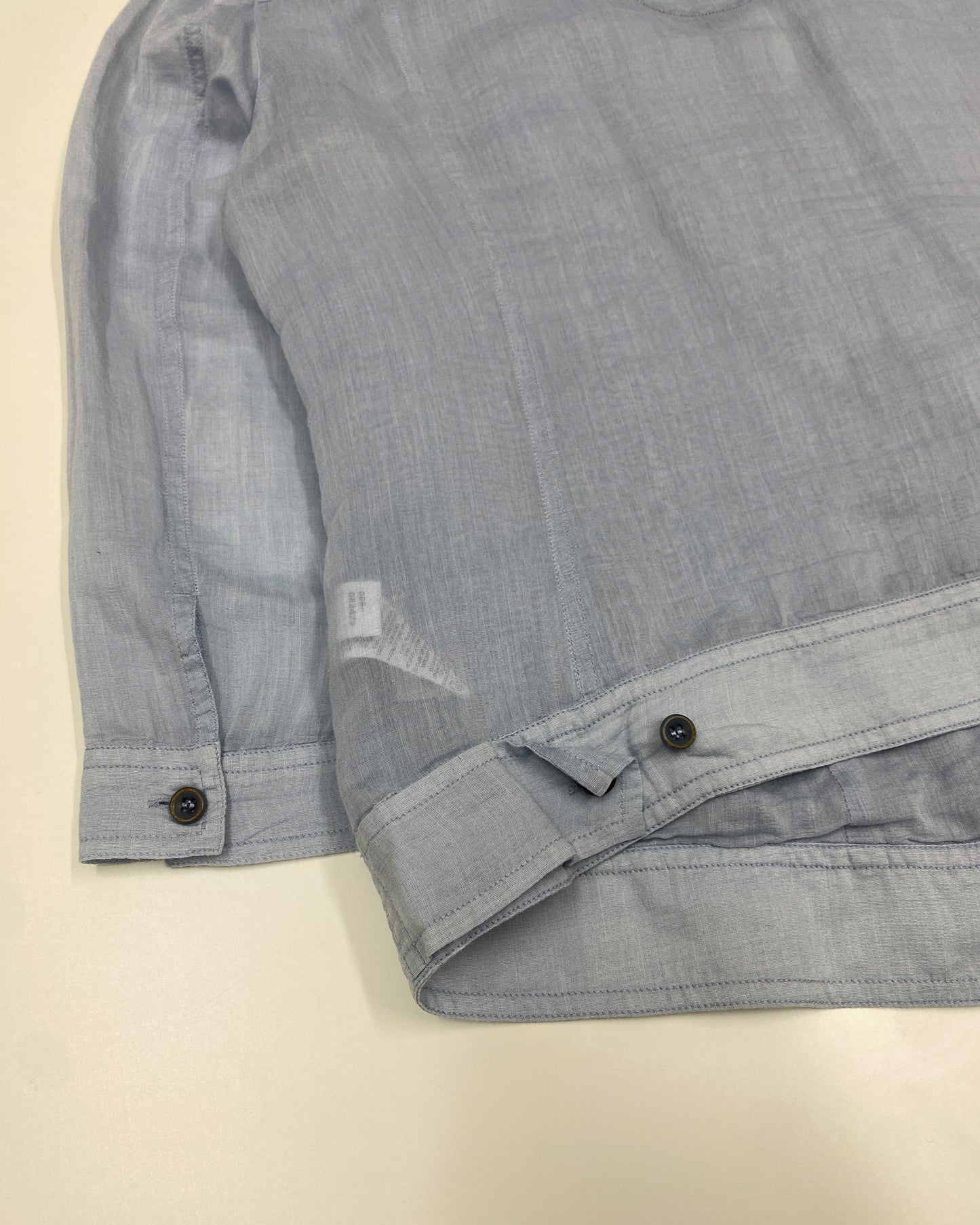 Marithé + François Girbaud 2010s Multi Pocket Ruffle Silk Top Blouse Light Blue