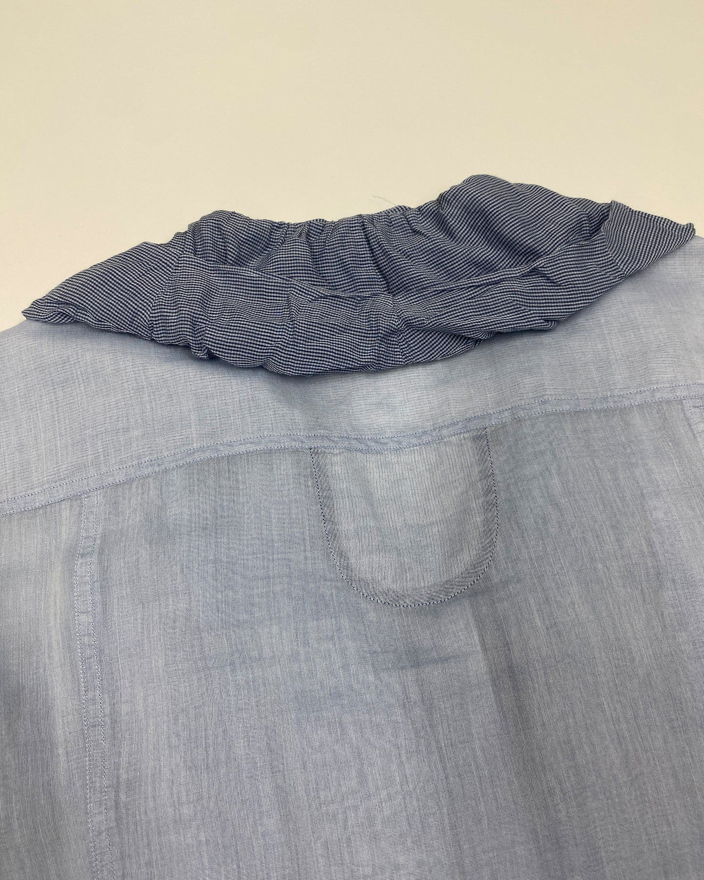 Marithé + François Girbaud 2010s Multi Pocket Ruffle Silk Top Blouse Light Blue