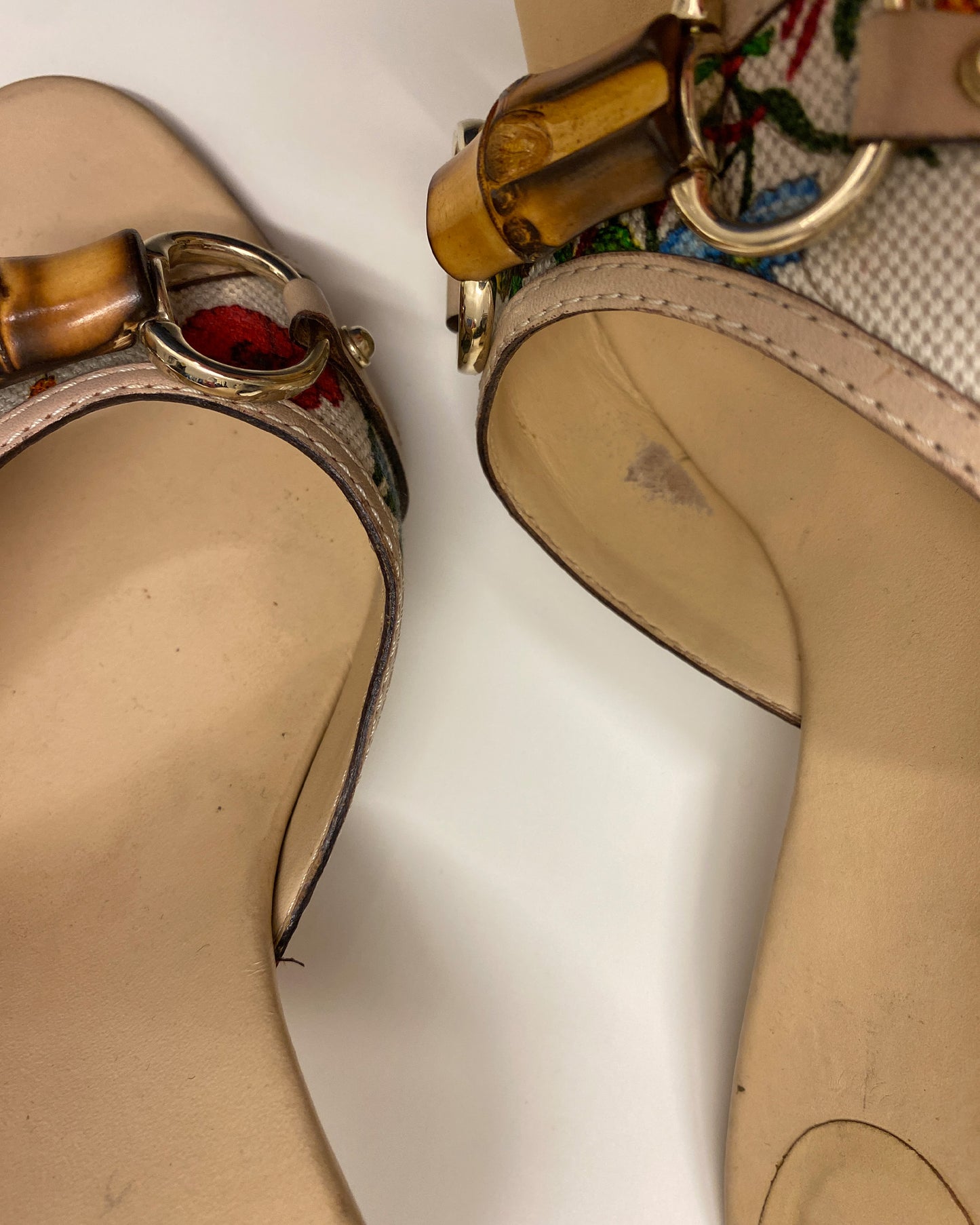 Gucci 2000s Bamboo Horsebit Floral Heels Multicolor