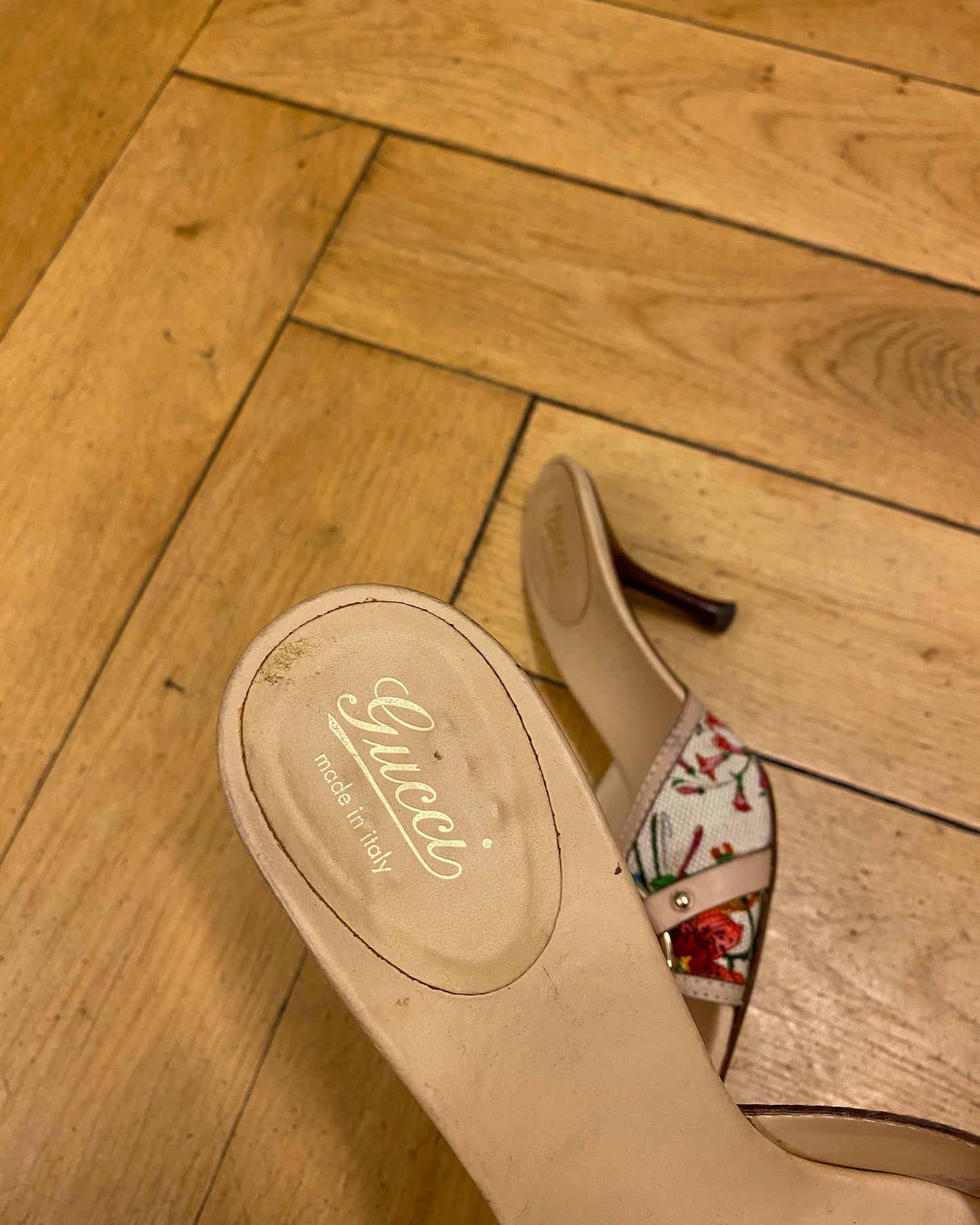 Gucci 2000s Bamboo Horsebit Floral Heels Multicolor