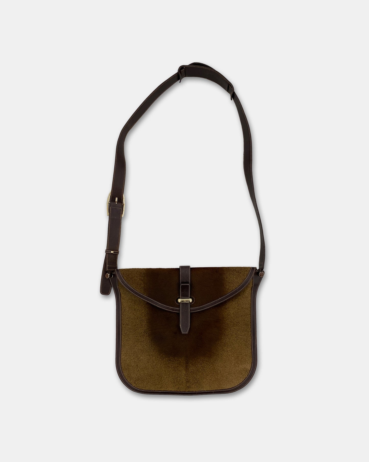Gucci 2000s Pony Hair Leather Shoulder Messenger Bag Brown