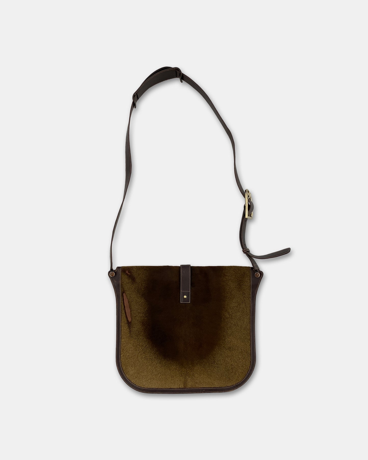 Gucci 2000s Pony Hair Leather Shoulder Messenger Bag Brown