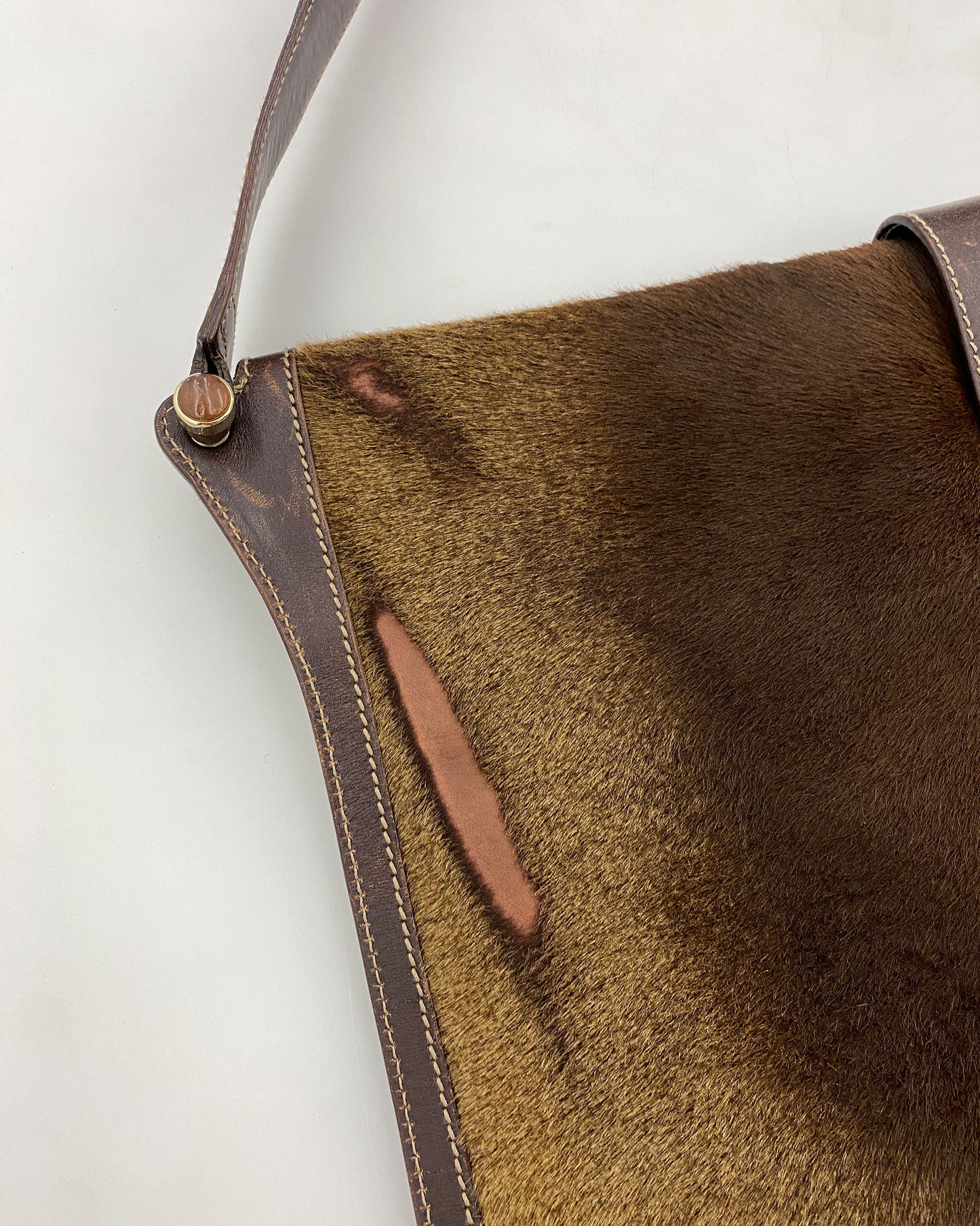 Gucci 2000s Pony Hair Leather Shoulder Messenger Bag Brown