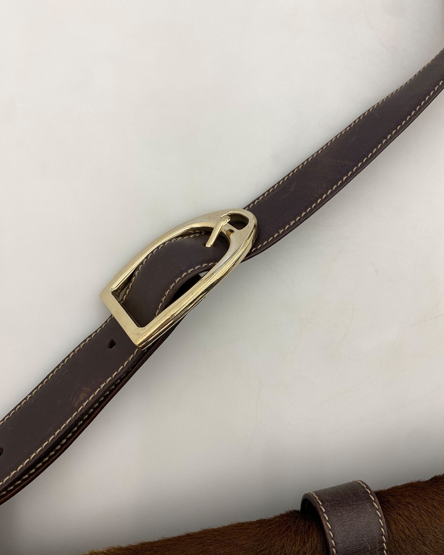 Gucci 2000s Pony Hair Leather Shoulder Messenger Bag Brown