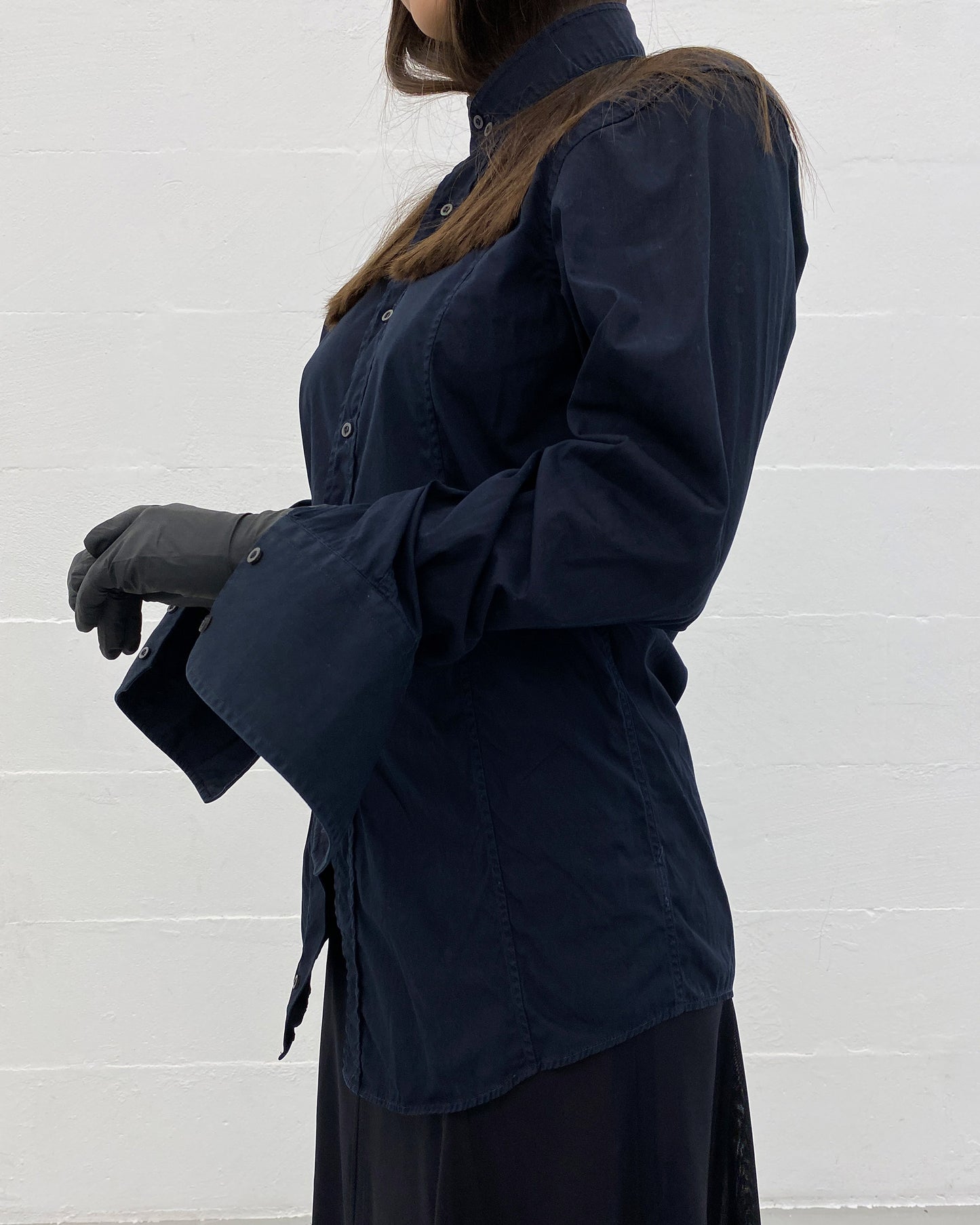 Gucci by Tom Ford 2000s Slit Collar Shirt Black Navy