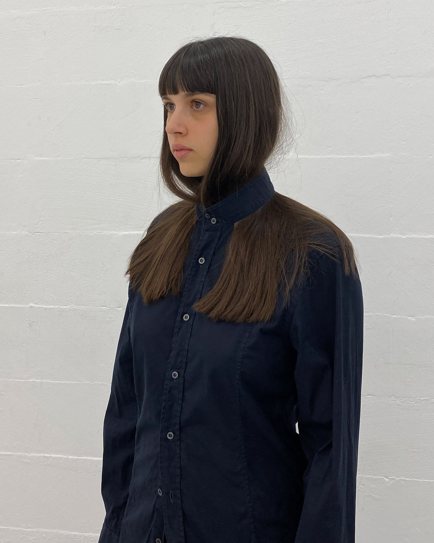 Gucci by Tom Ford 2000s Slit Collar Shirt Black Navy