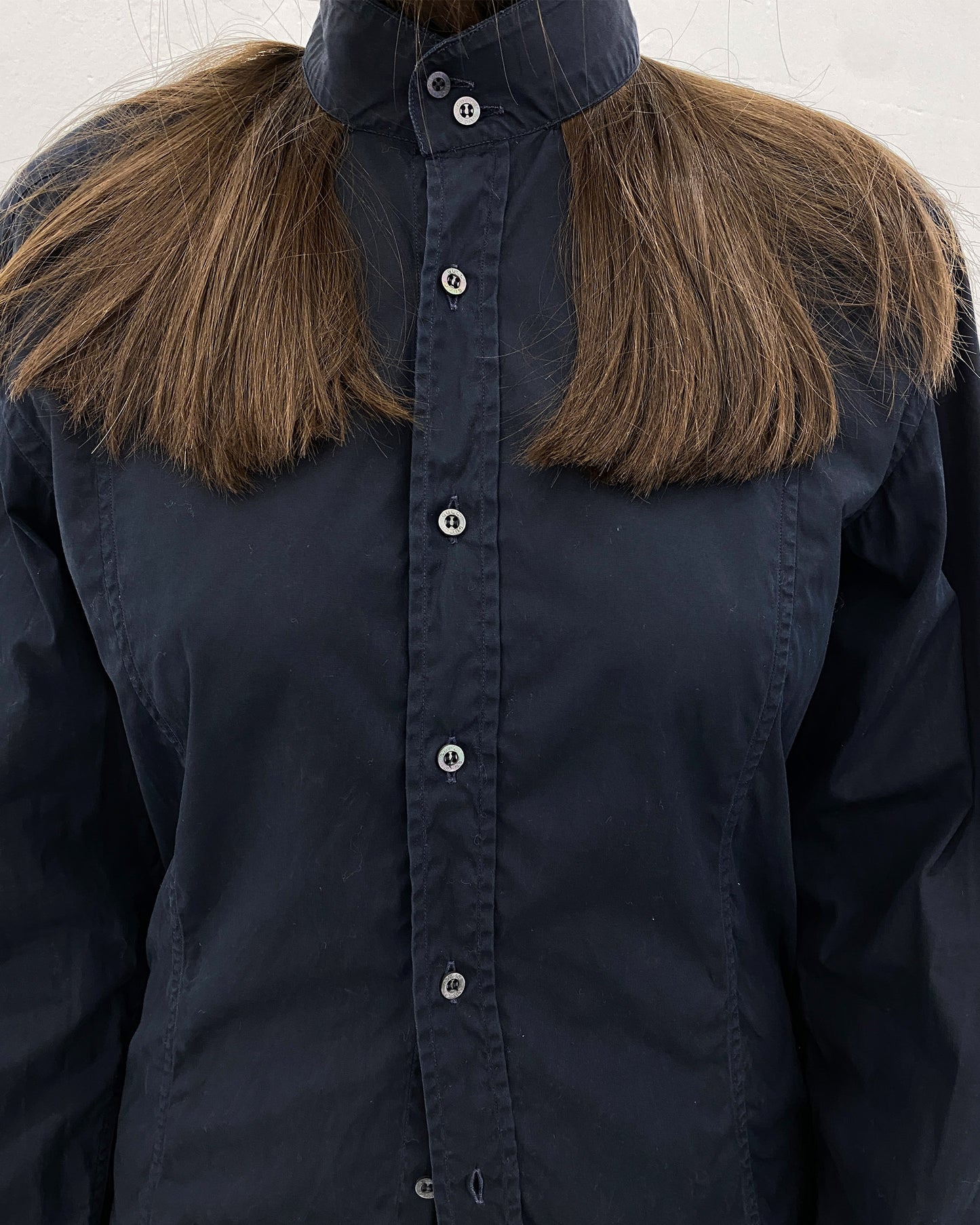 Gucci by Tom Ford 2000s Slit Collar Shirt Black Navy