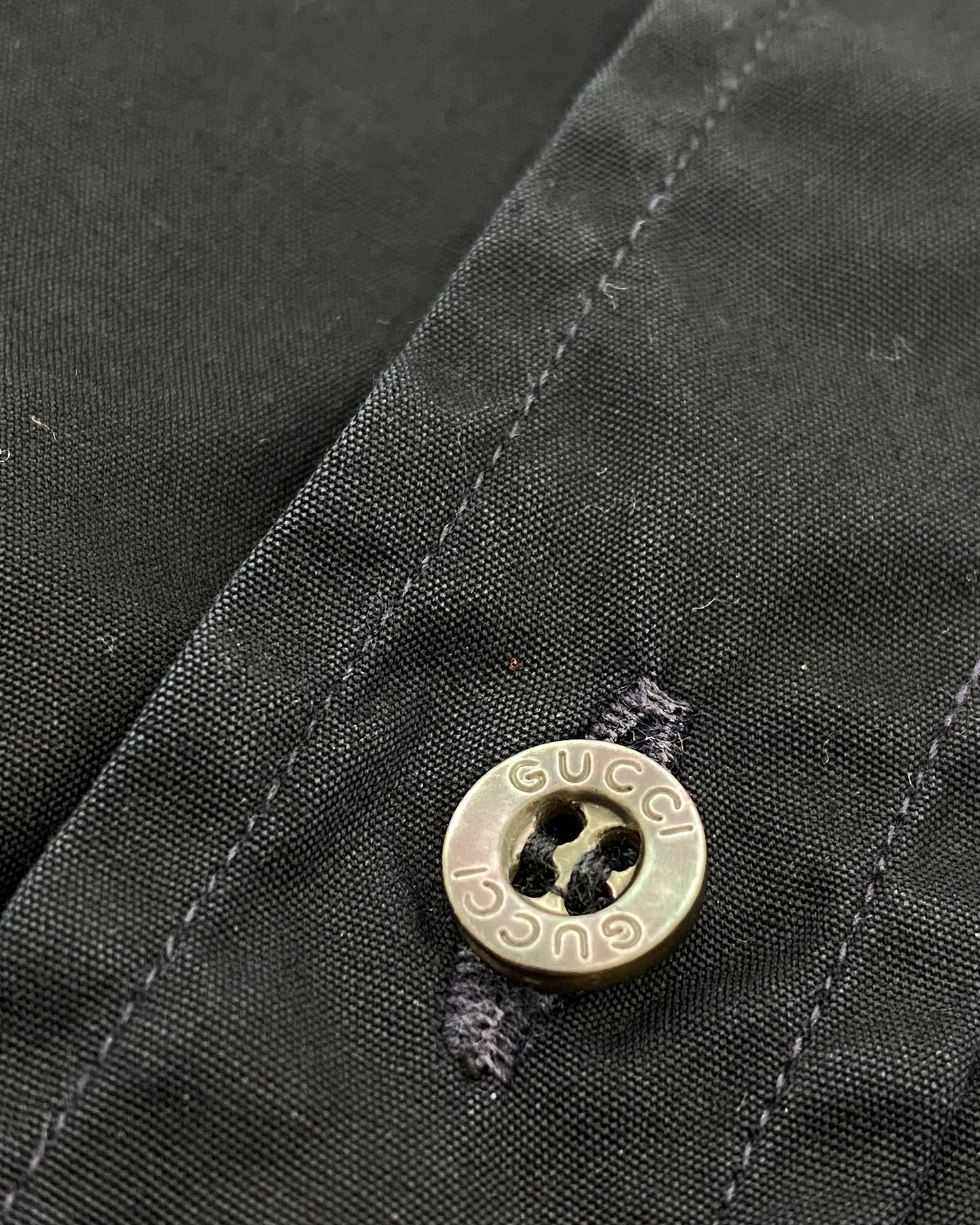 Gucci by Tom Ford 2000s Slit Collar Shirt Black Navy