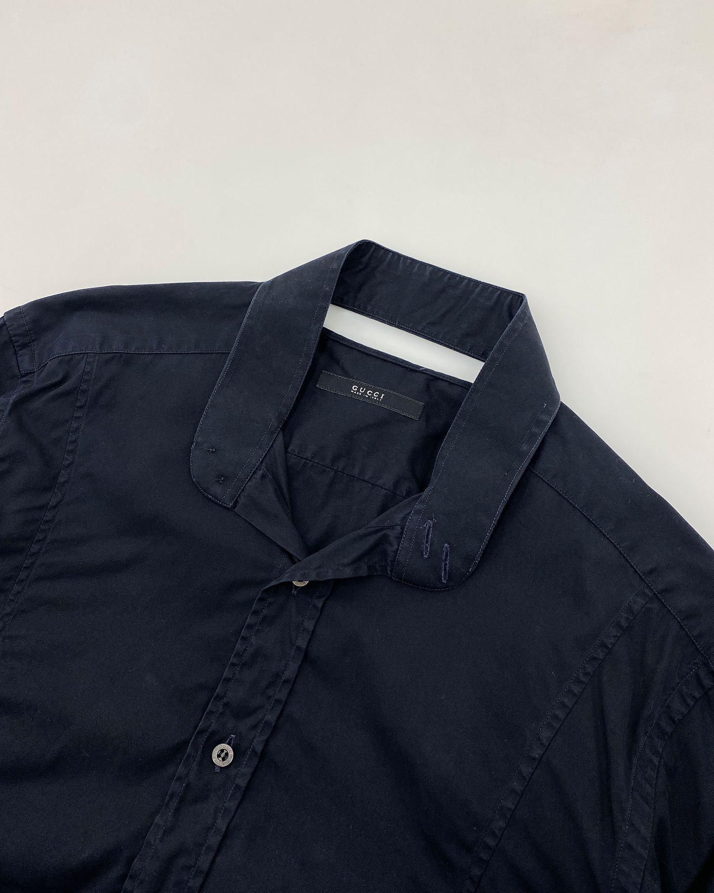 Gucci by Tom Ford 2000s Slit Collar Shirt Black Navy