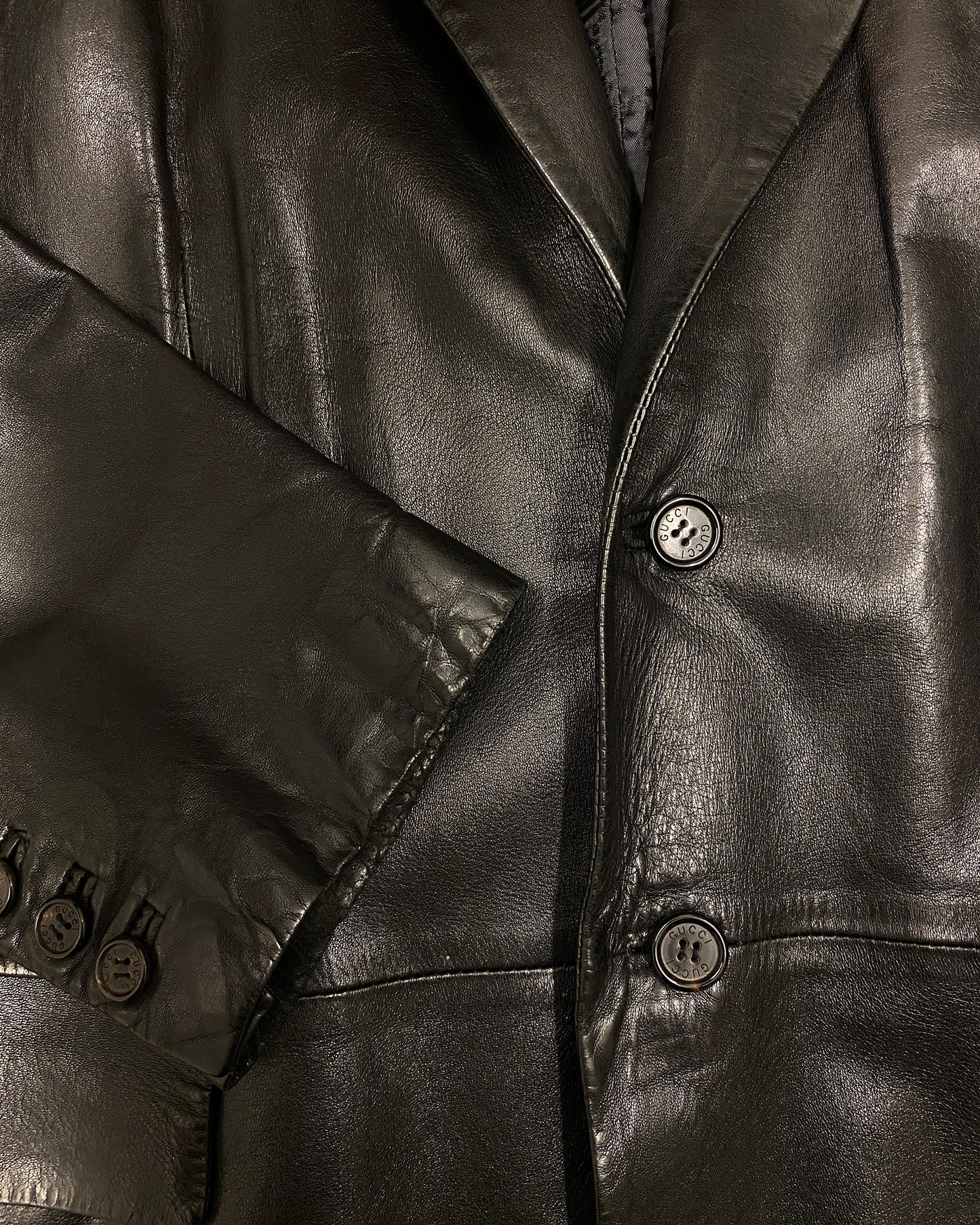 Gucci by Tom Ford 1990s Leather Blazer Jacket Black