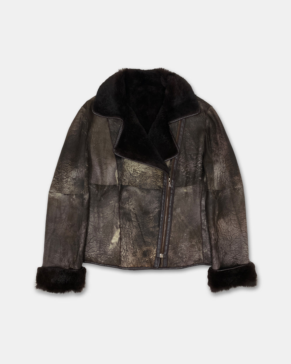 Gushlow & Cole 2000s Rabbit Fur Sherpa Leather Jacket Brown