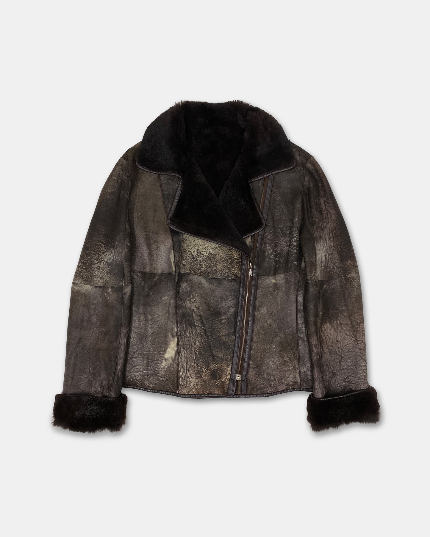Gushlow & Cole 2000s Rabbit Fur Sherpa Leather Jacket Brown