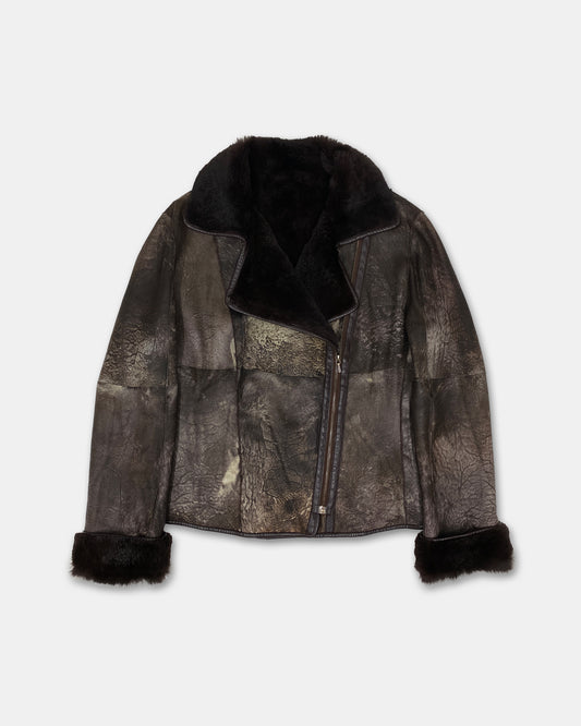 Gushlow & Cole 2000s Rabbit Fur Sherpa Leather Jacket Brown