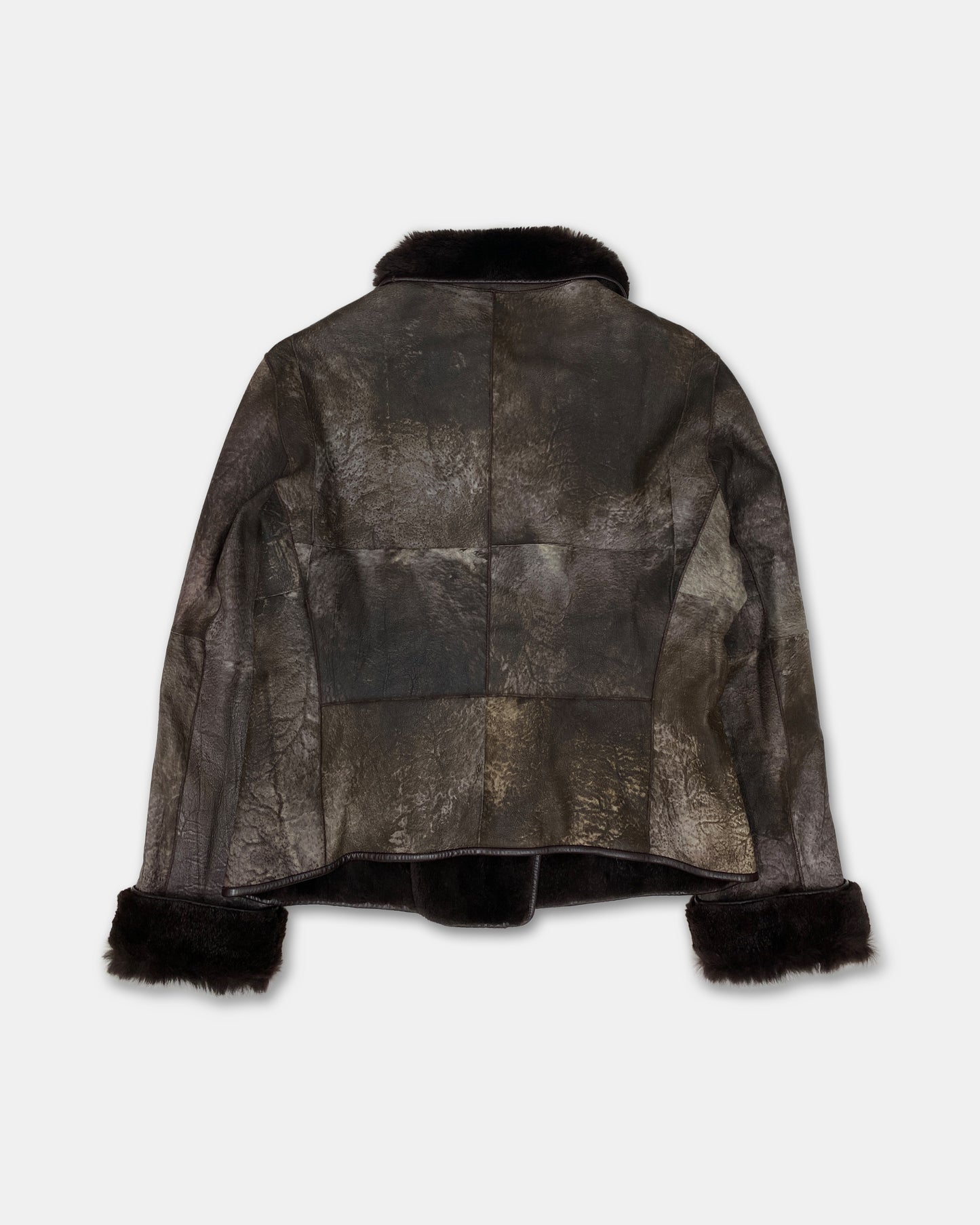 Gushlow & Cole 2000s Rabbit Fur Sherpa Leather Jacket Brown