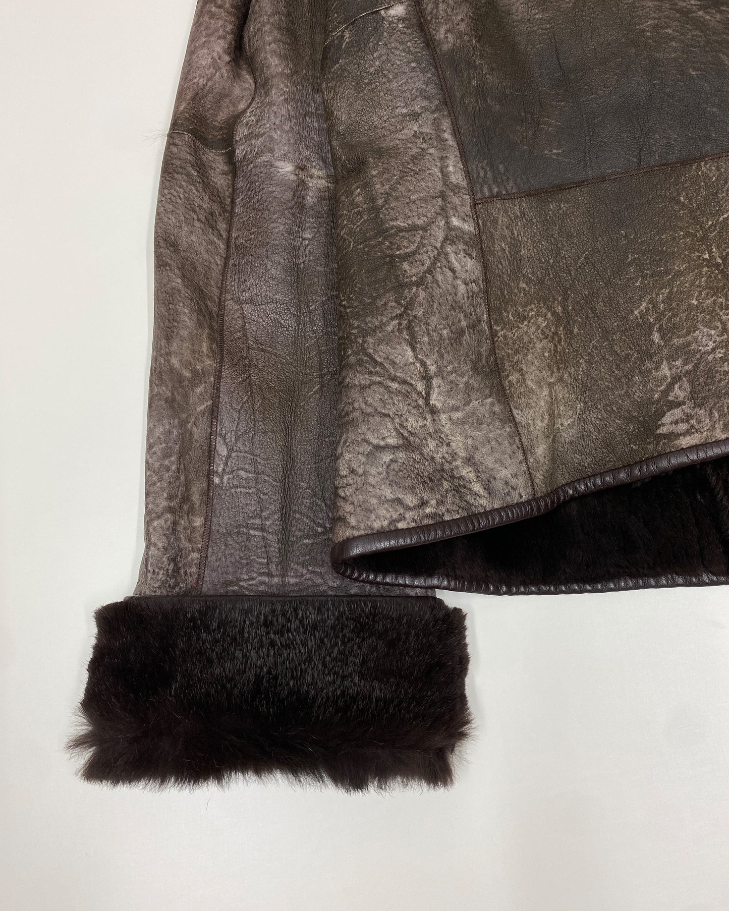 Gushlow & Cole 2000s Rabbit Fur Sherpa Leather Jacket Brown