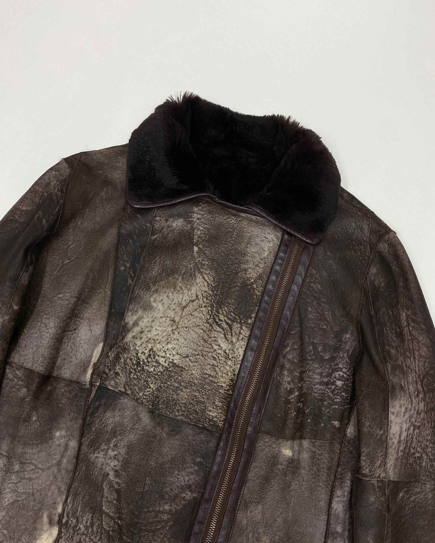 Gushlow & Cole 2000s Rabbit Fur Sherpa Leather Jacket Brown