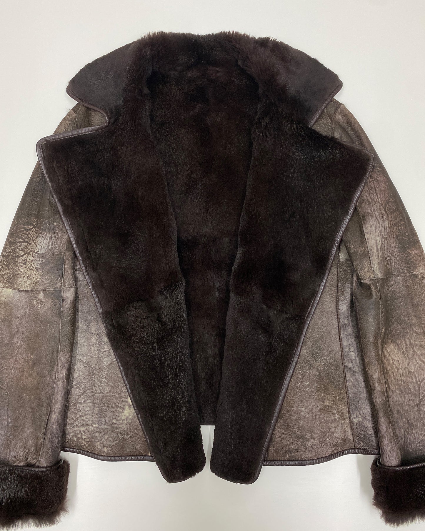 Gushlow & Cole 2000s Rabbit Fur Sherpa Leather Jacket Brown