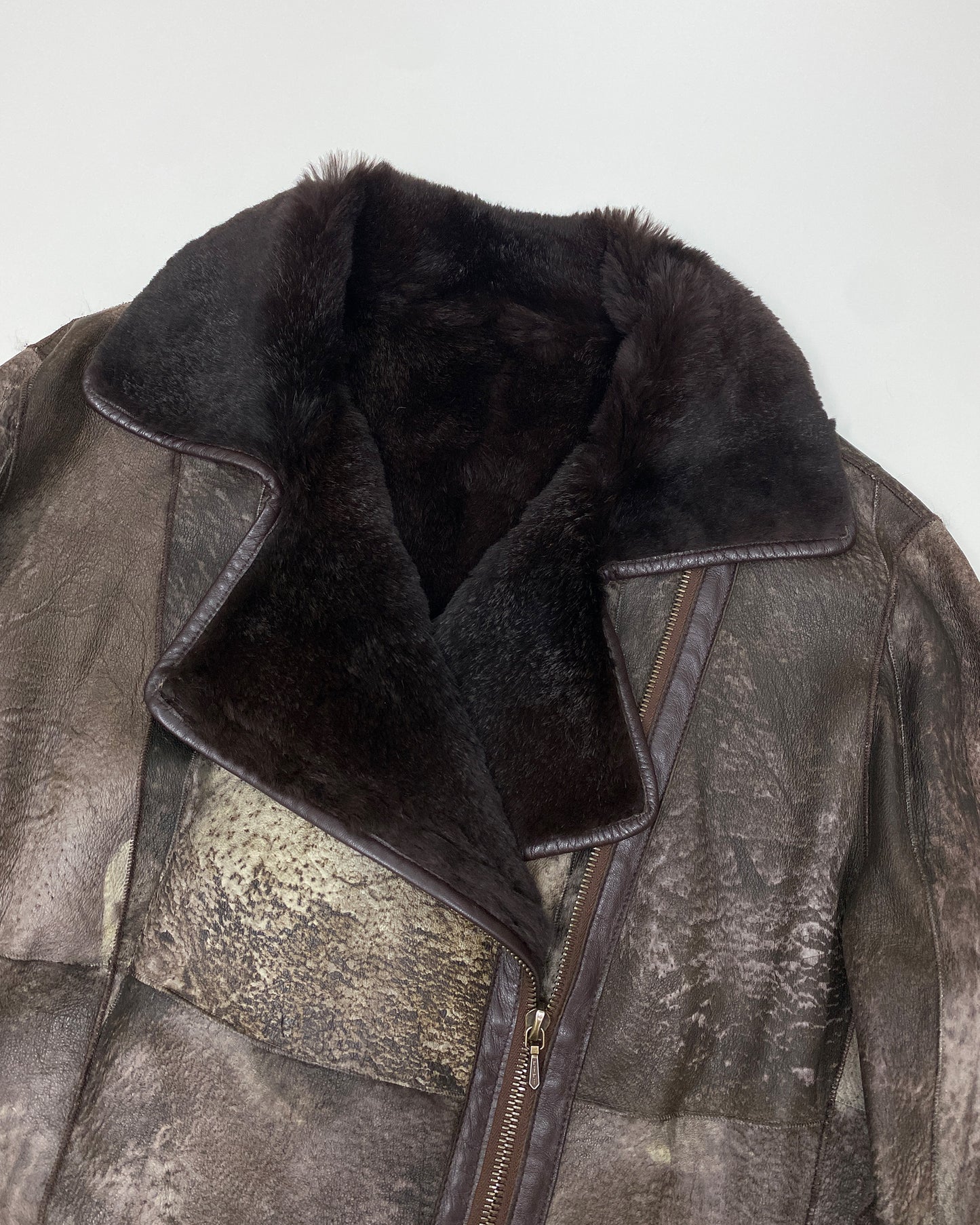 Gushlow & Cole 2000s Rabbit Fur Sherpa Leather Jacket Brown