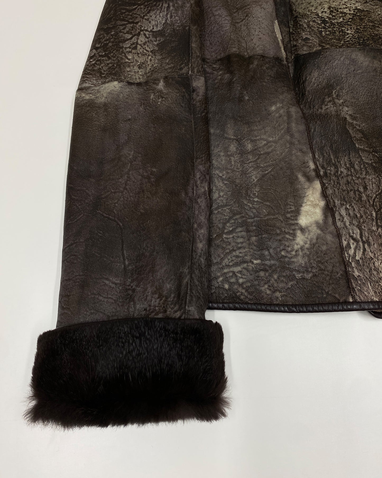 Gushlow & Cole 2000s Rabbit Fur Sherpa Leather Jacket Brown