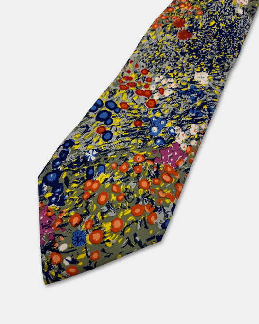 Vintage 1990s Gustav Klimt Flower Meadow Tie Multicolor