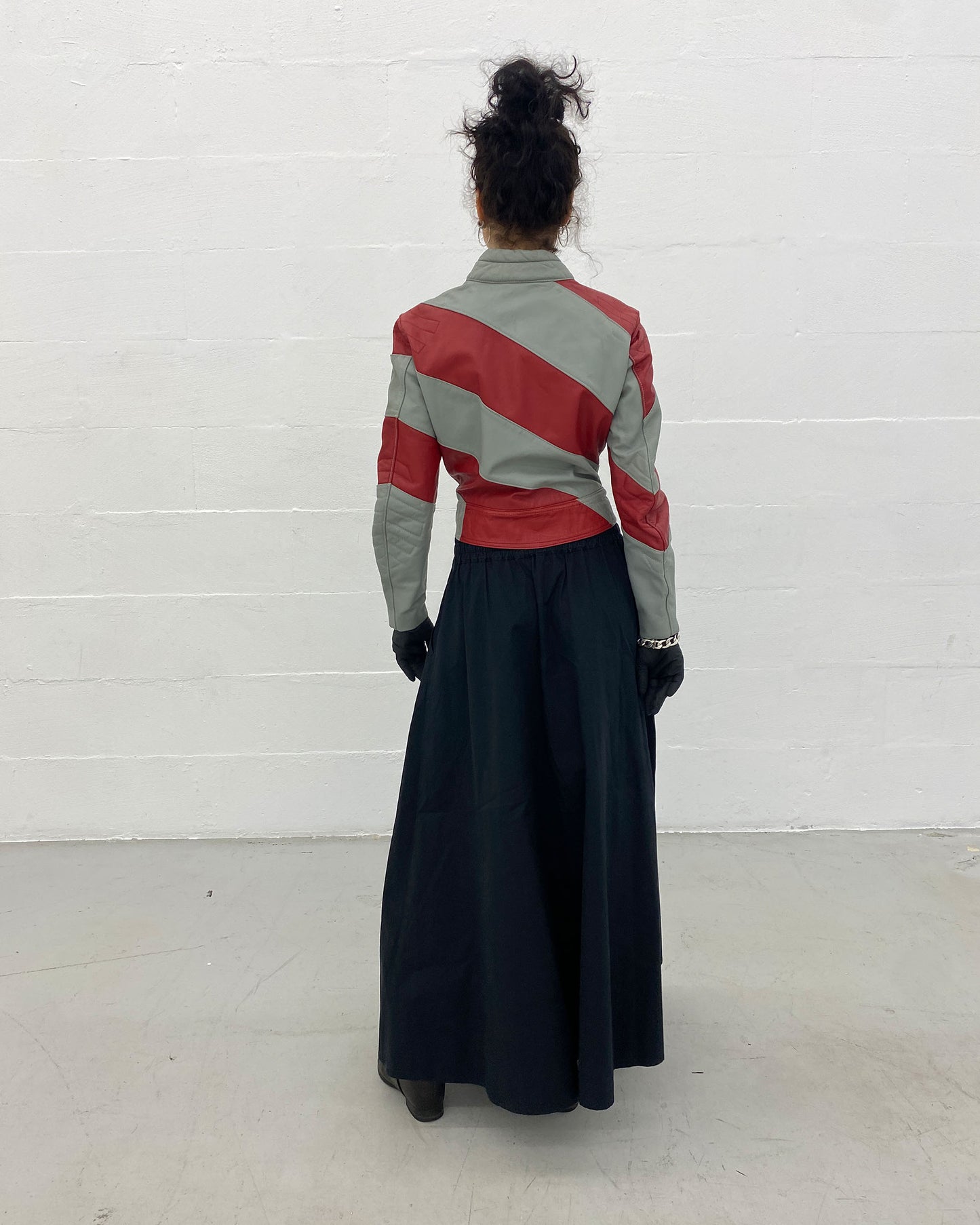Harro 1980s Diagonal Striped Leatherjacket Red Grey