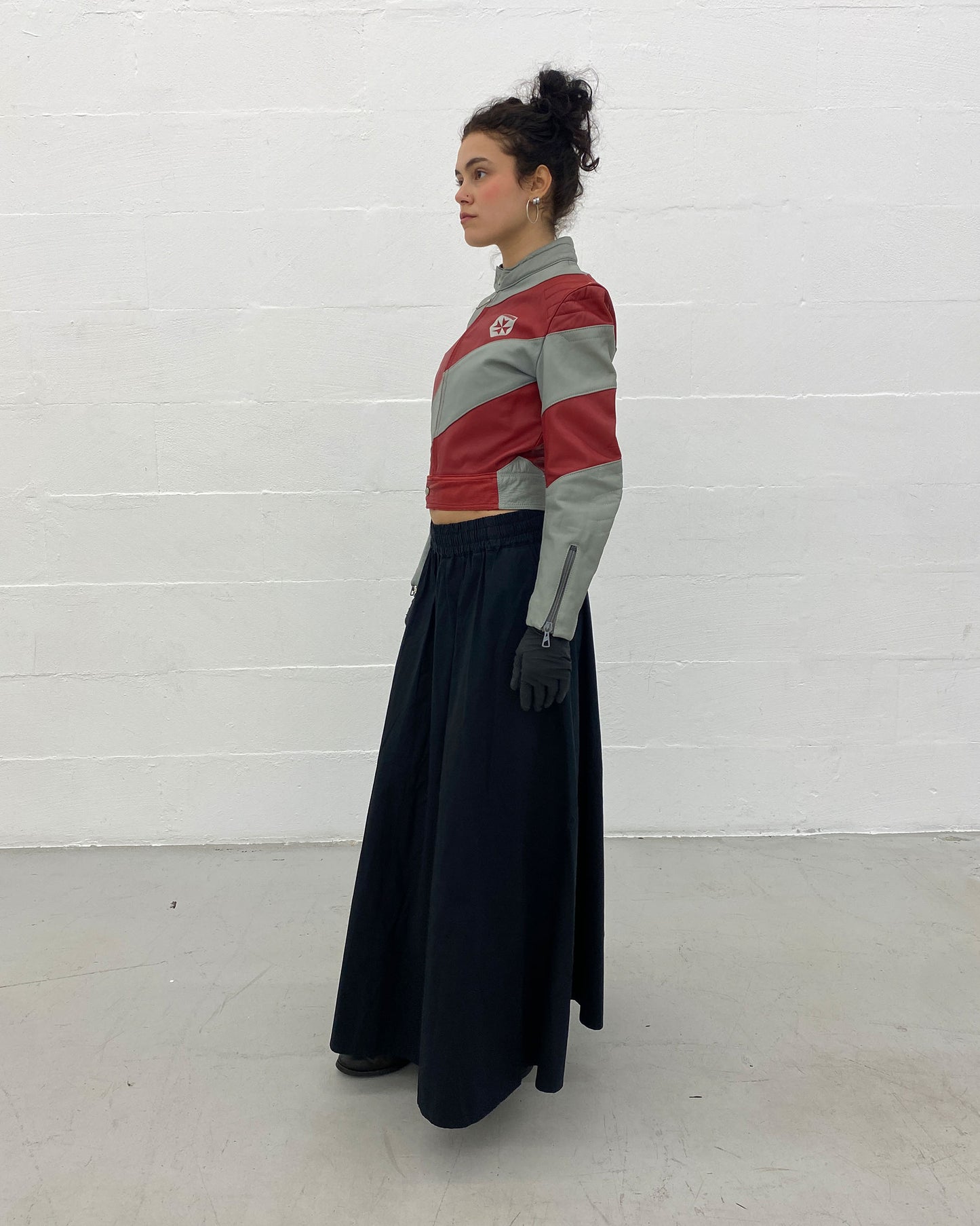 Harro 1980s Diagonal Striped Leatherjacket Red Grey