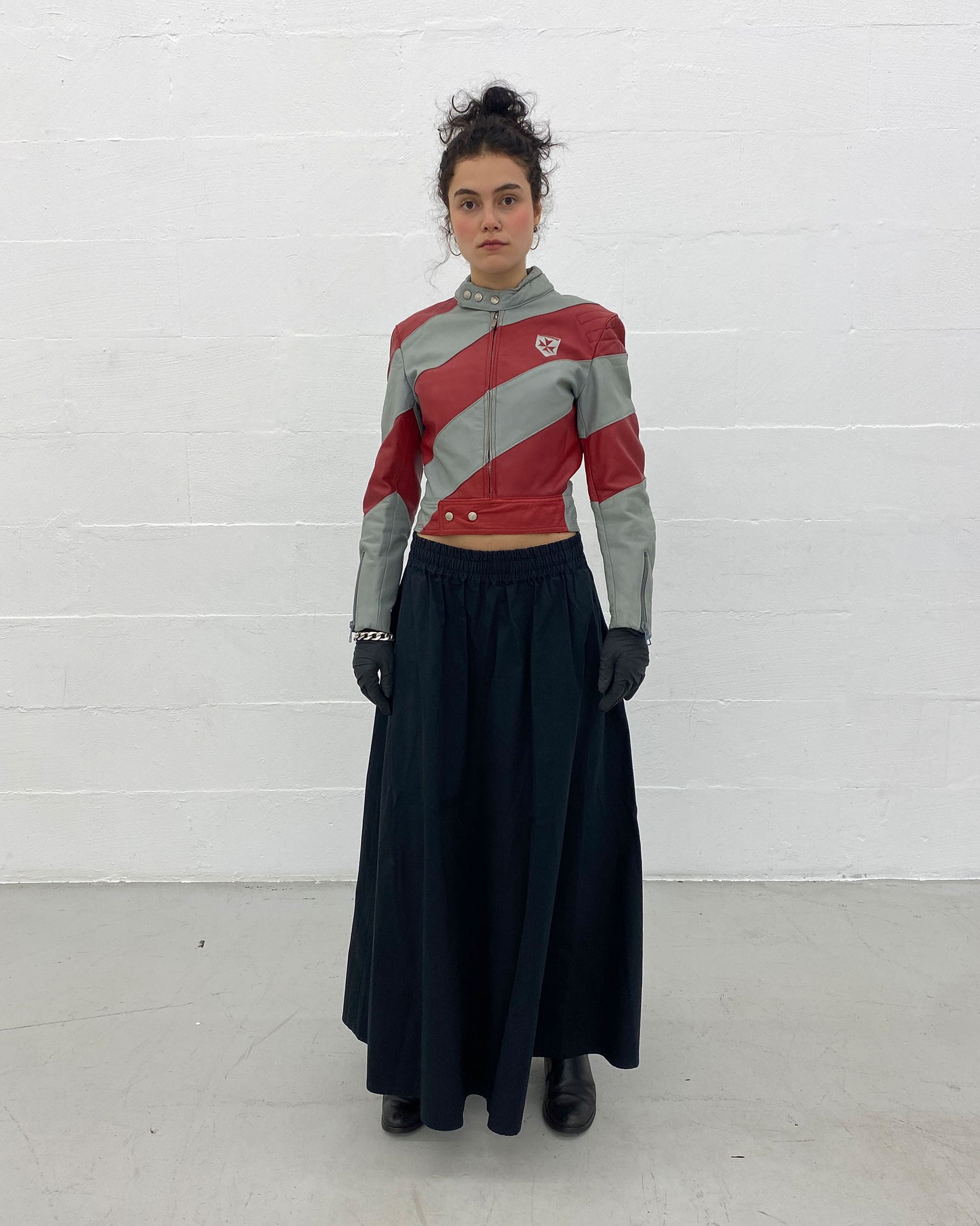 Harro 1980s Diagonal Striped Leatherjacket Red Grey