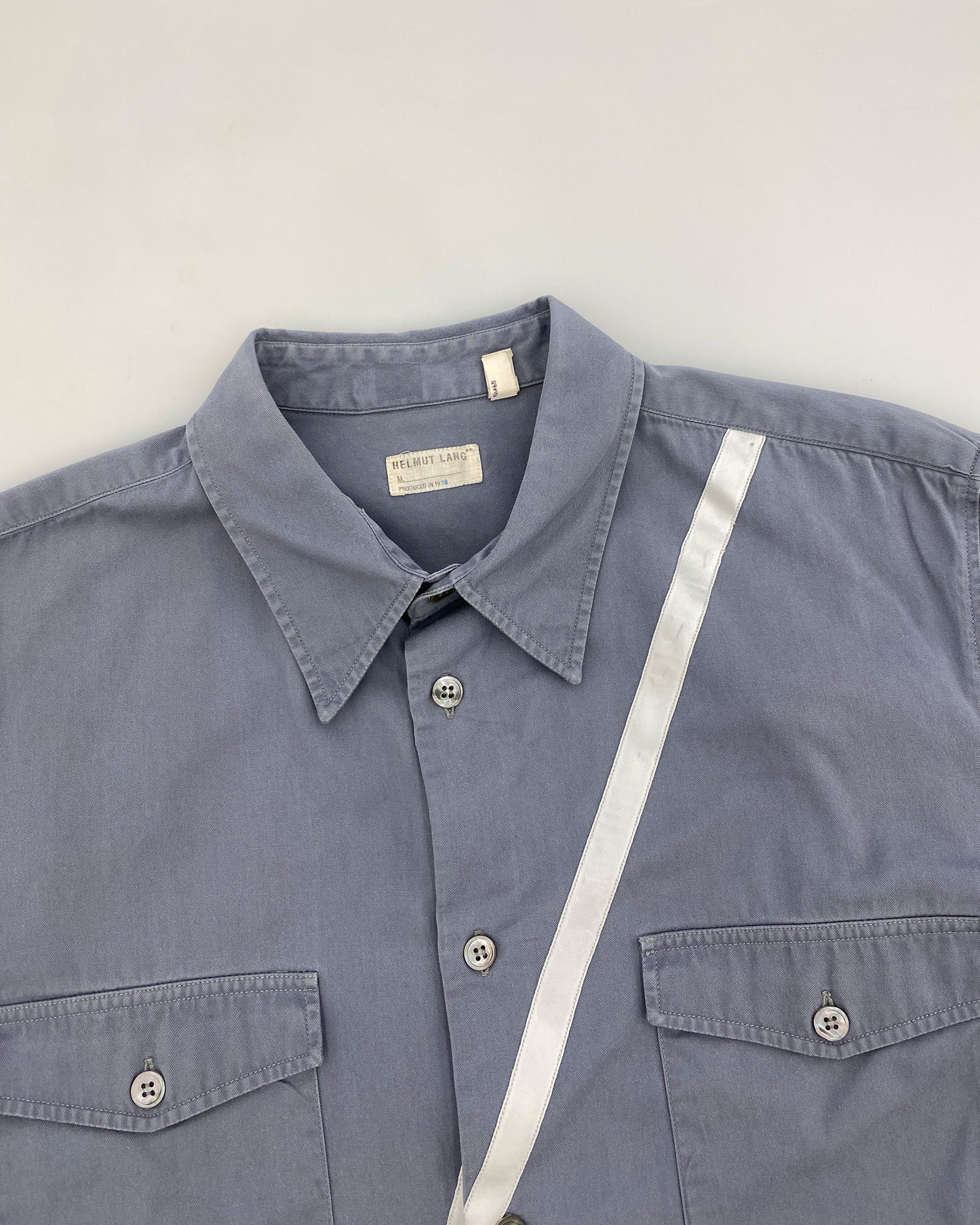 Helmut Lang 1998 Satin Striped Short Sleeve Shirt Grey