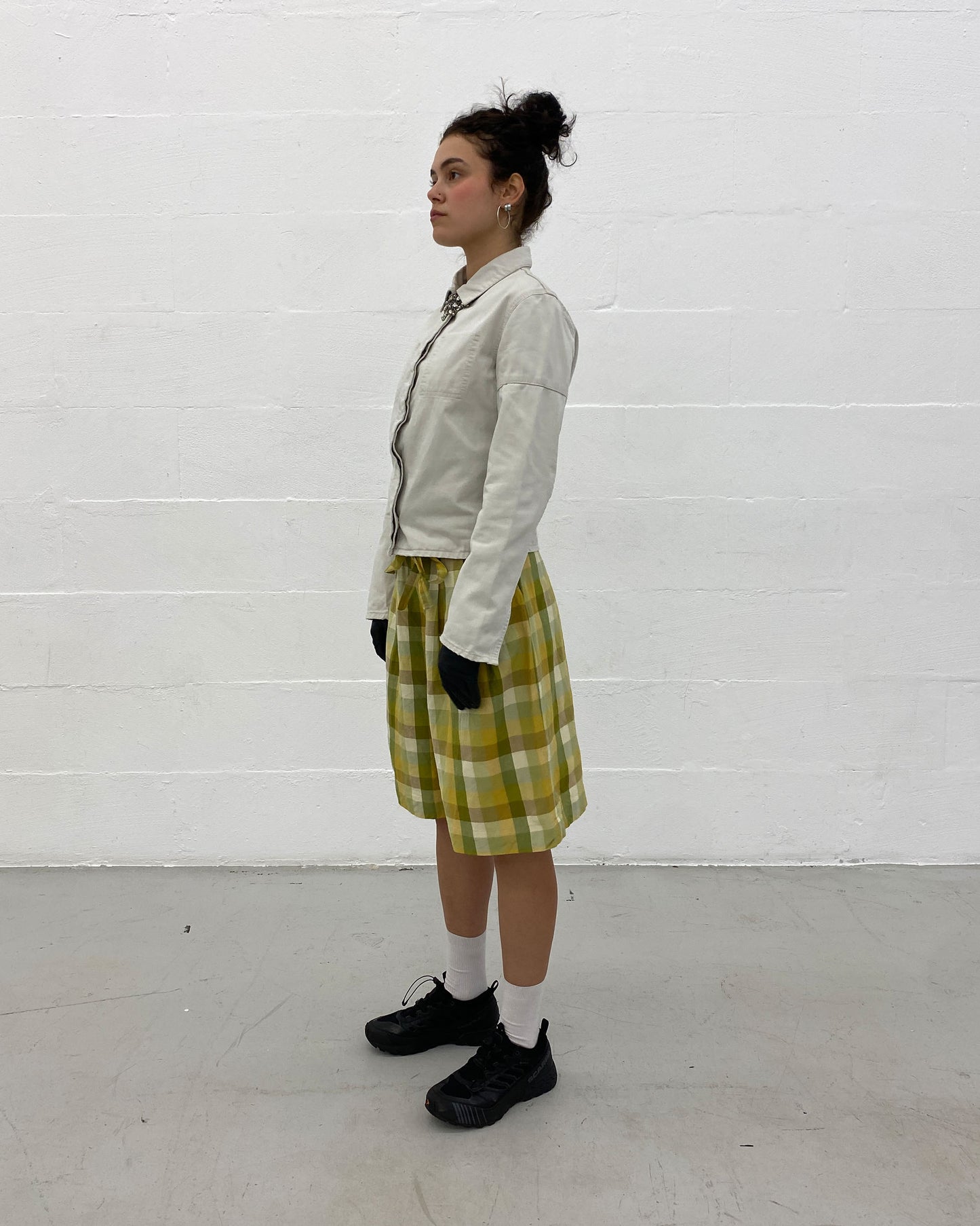 Thomas Burberry 2000s Checkered Linen Shorts Yellow
