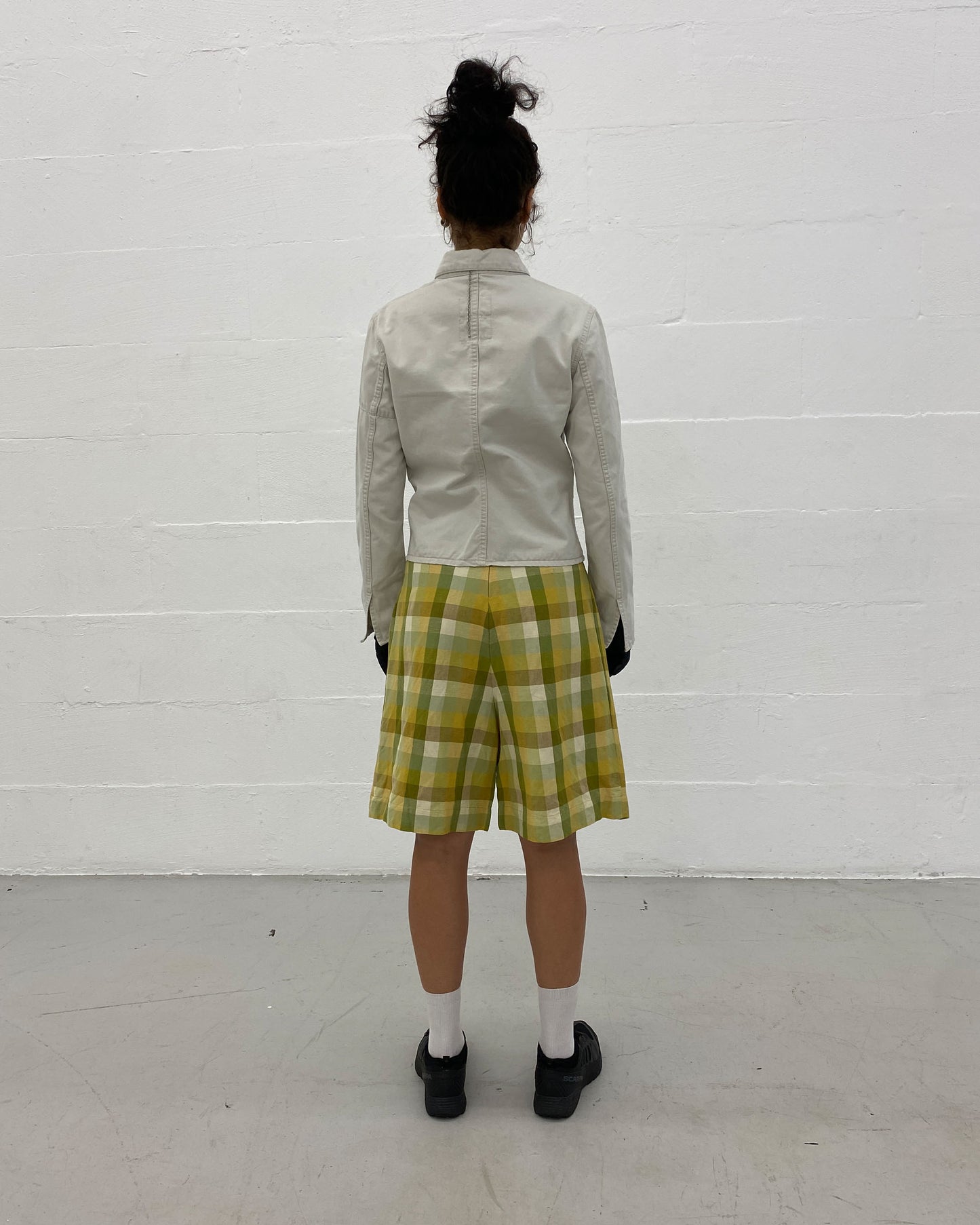 Thomas Burberry 2000s Checkered Linen Shorts Yellow