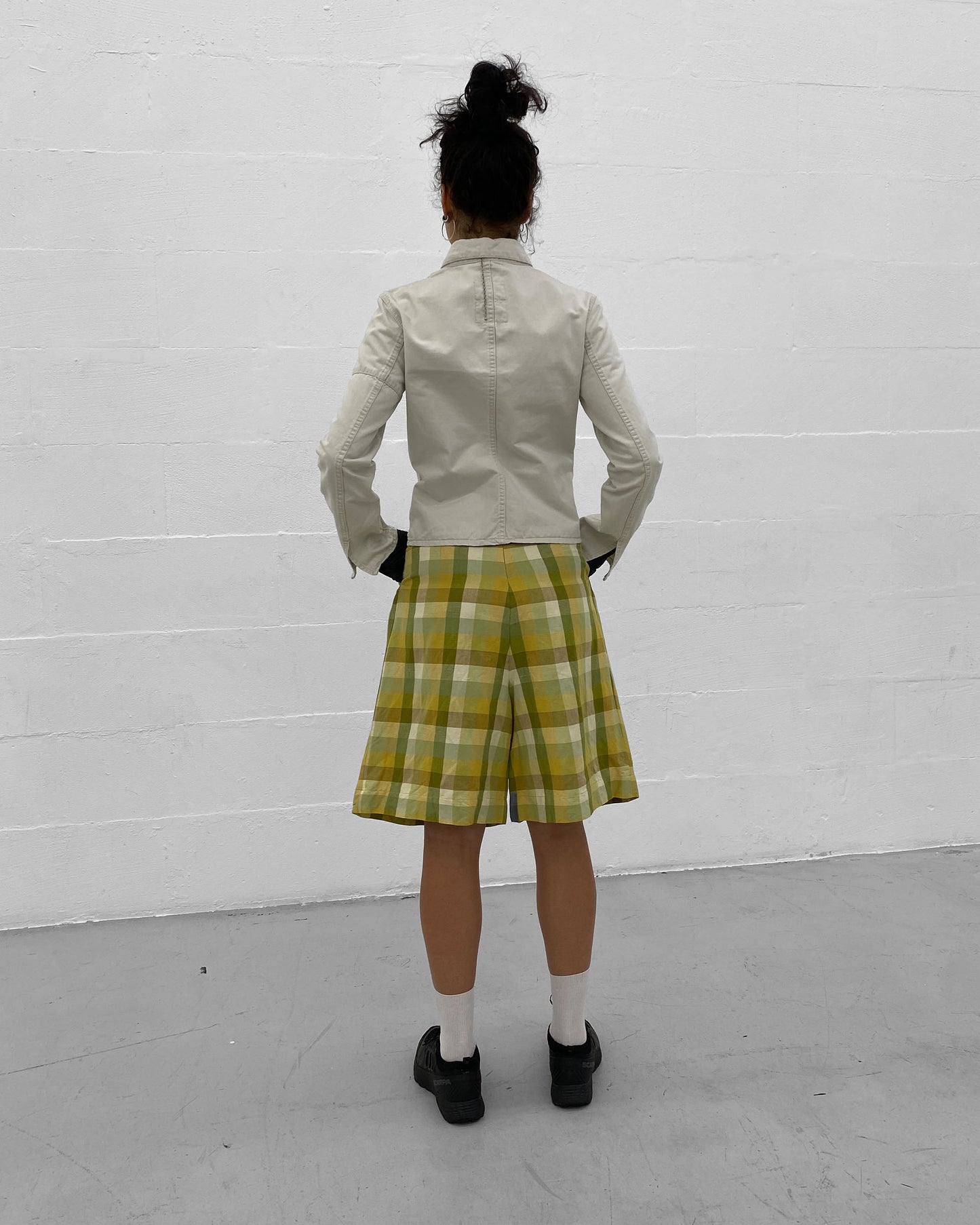 Thomas Burberry 2000s Checkered Linen Shorts Yellow