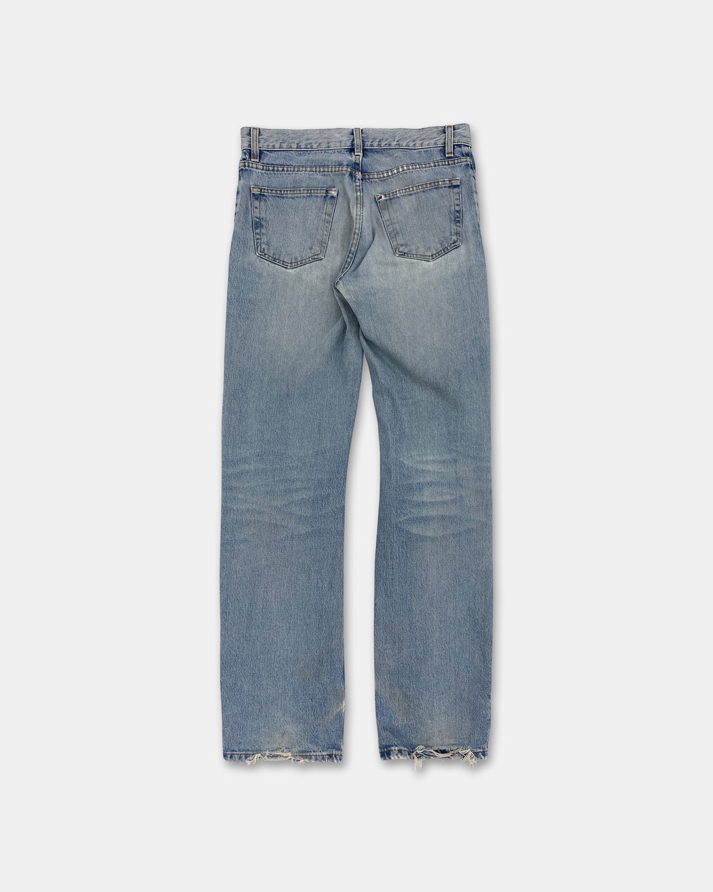 Helmut Lang 2000s Knee Blowout Boot Cut Vintage Sanded Denim Light Blue