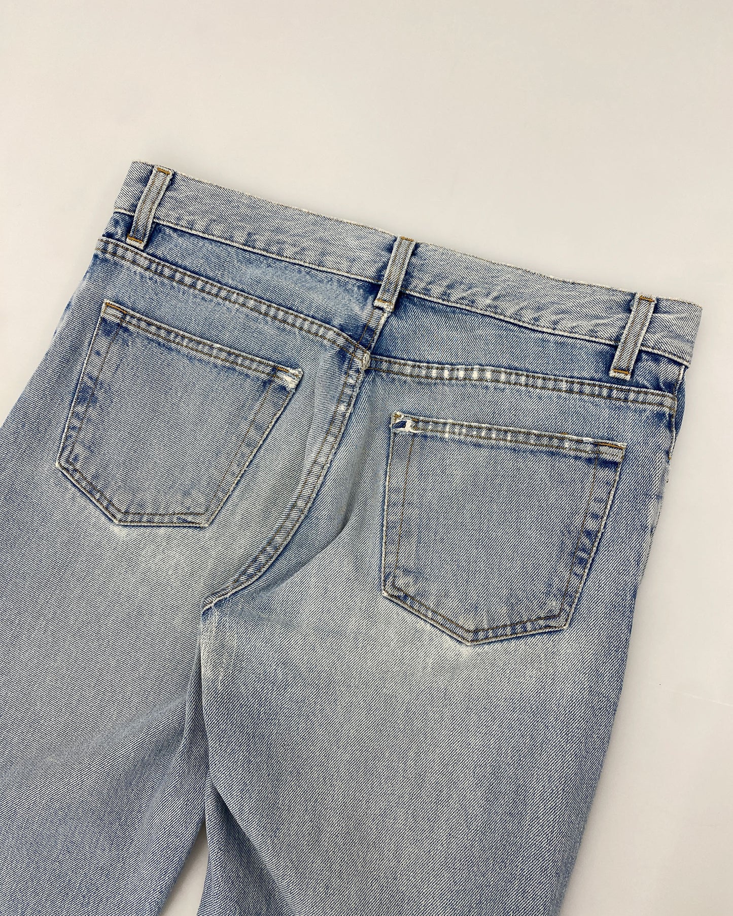 Helmut Lang 2000s Knee Blowout Boot Cut Vintage Sanded Denim Light Blue