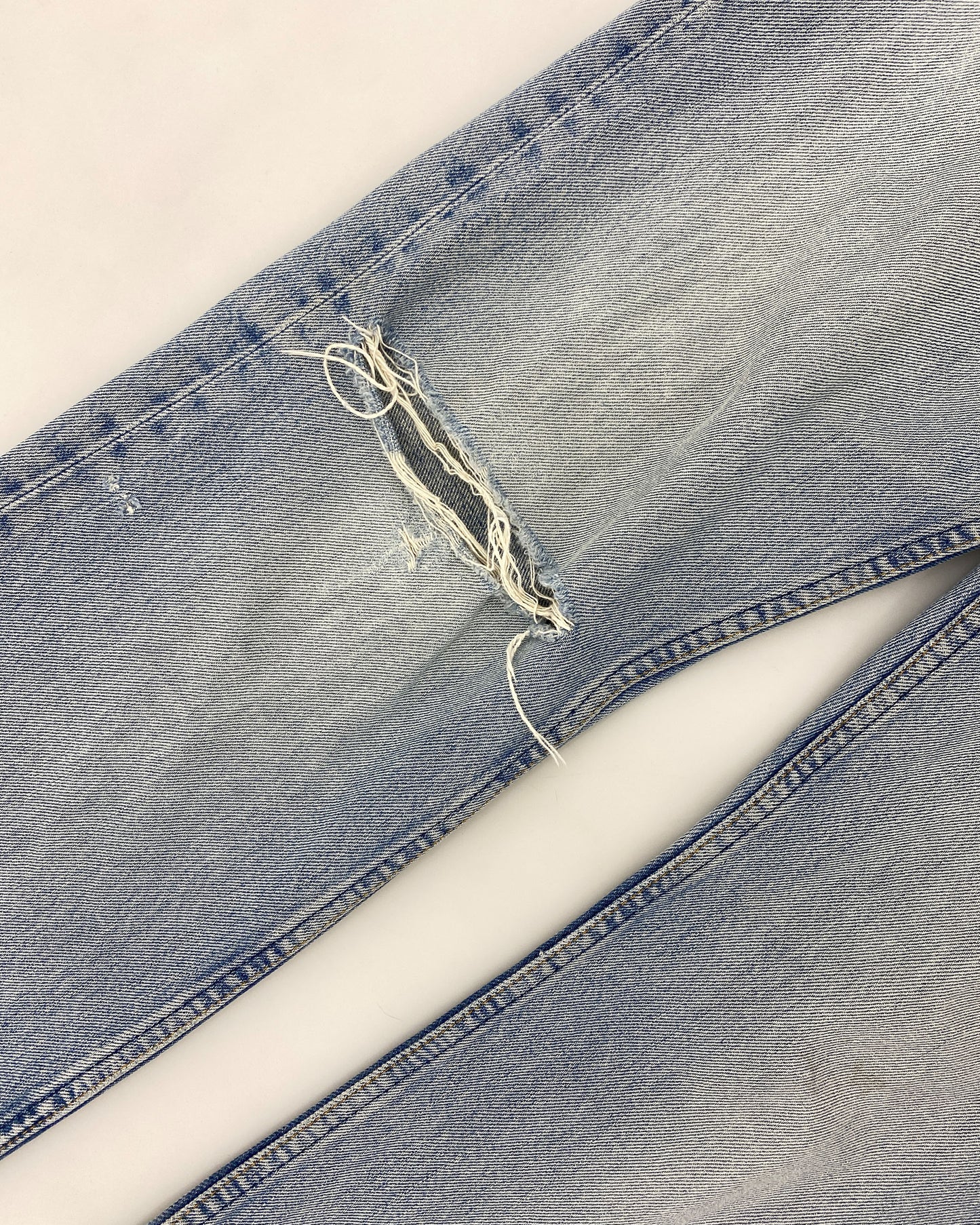 Helmut Lang 2000s Knee Blowout Boot Cut Vintage Sanded Denim Light Blue