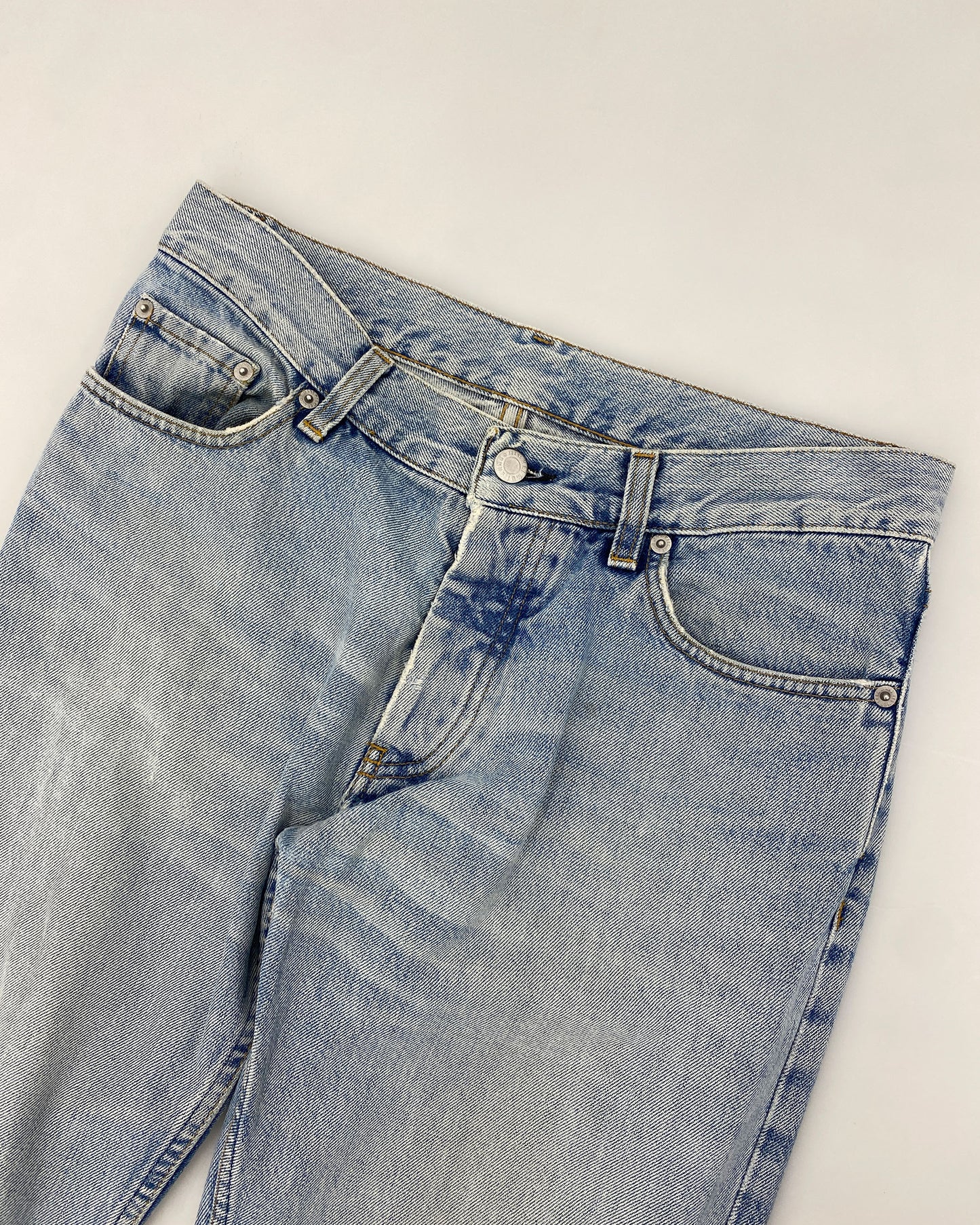 Helmut Lang 2000s Knee Blowout Boot Cut Vintage Sanded Denim Light Blue