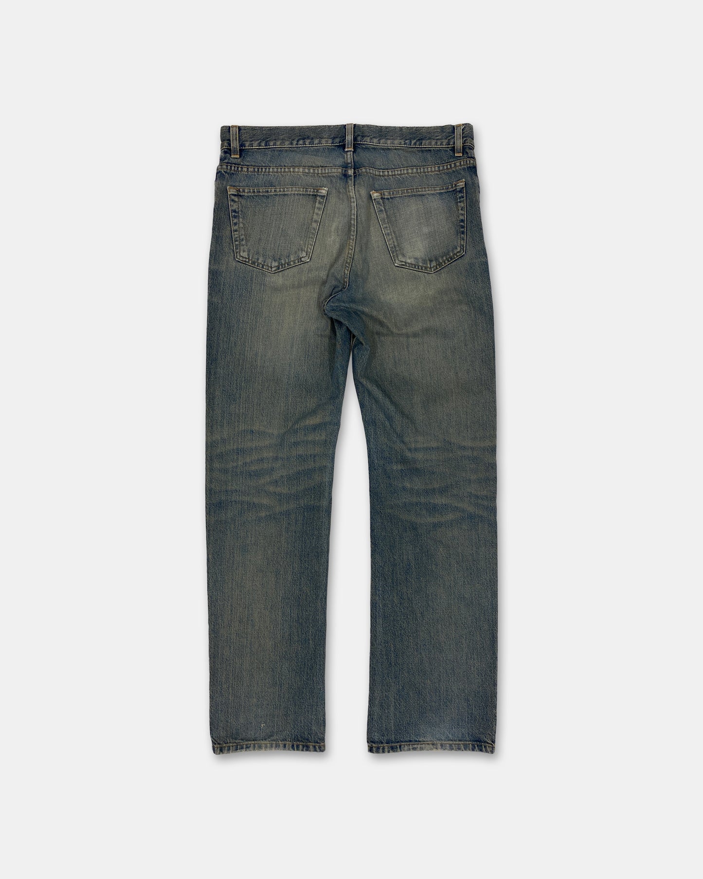 Helmut Lang 1990s Boot Cut Vintage Stained Denim Dirty Blue