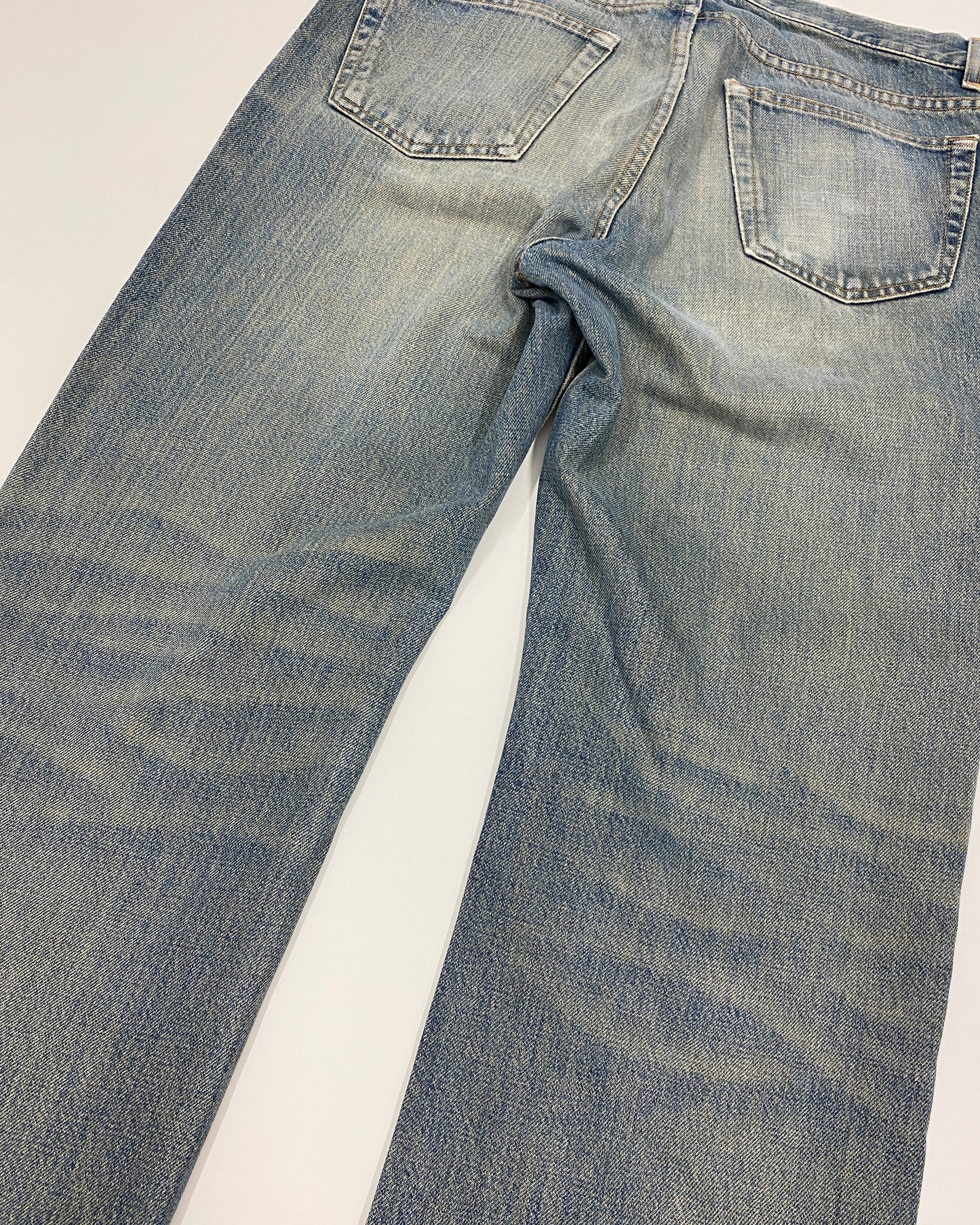 Helmut Lang 1990s Boot Cut Vintage Stained Denim Dirty Blue