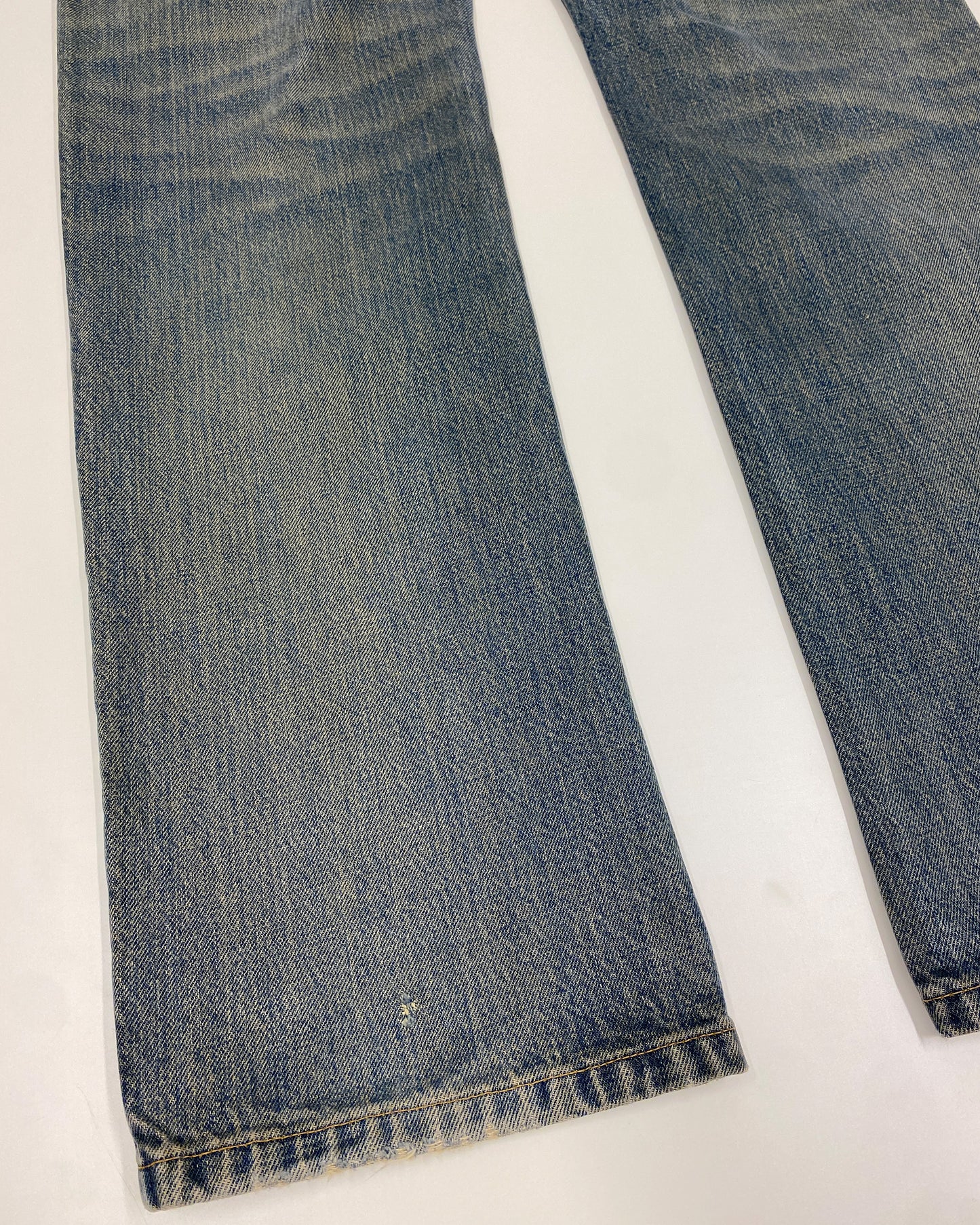 Helmut Lang 1990s Boot Cut Vintage Stained Denim Dirty Blue